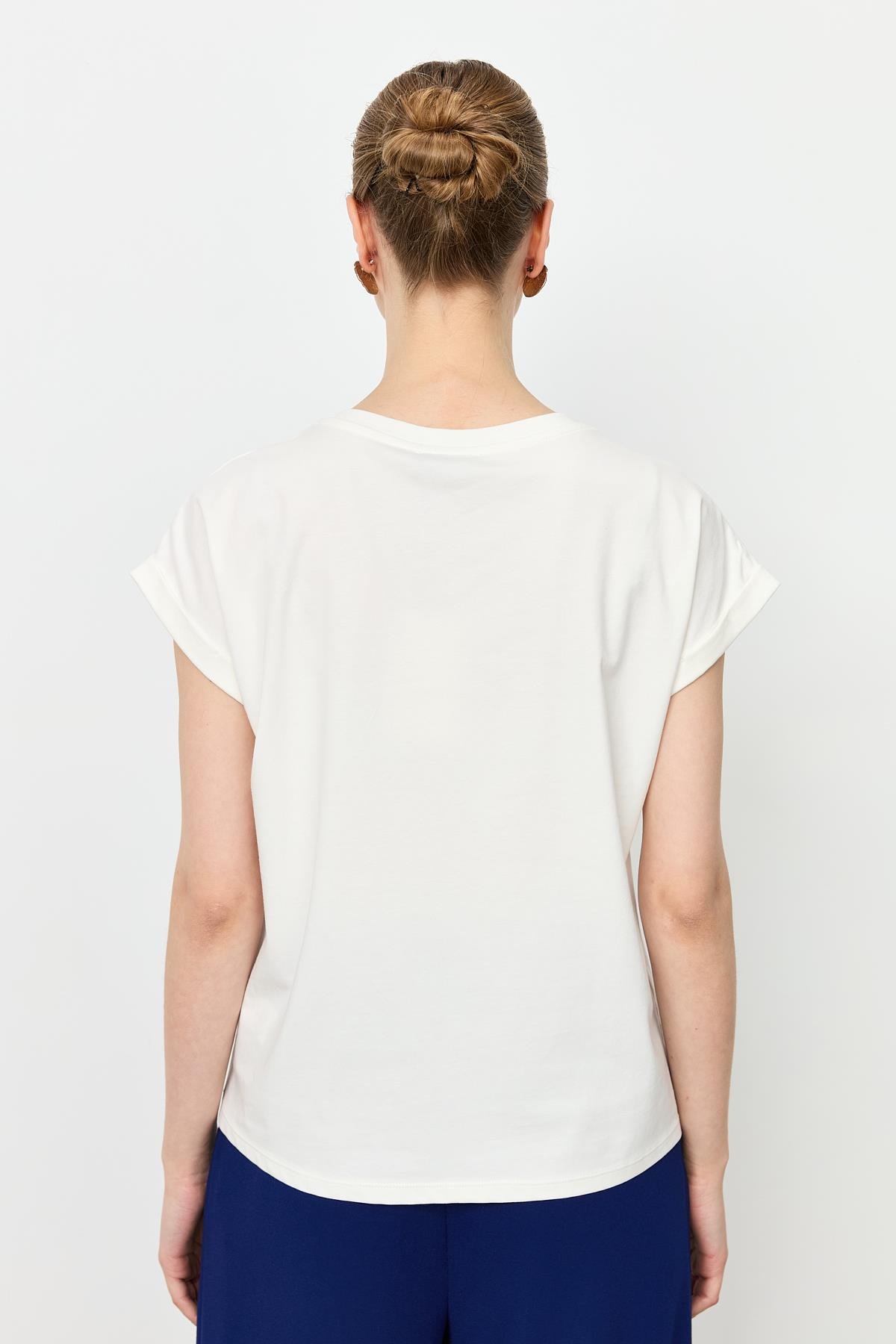 Taş Desen Pamuklu Bluz-KEMIK