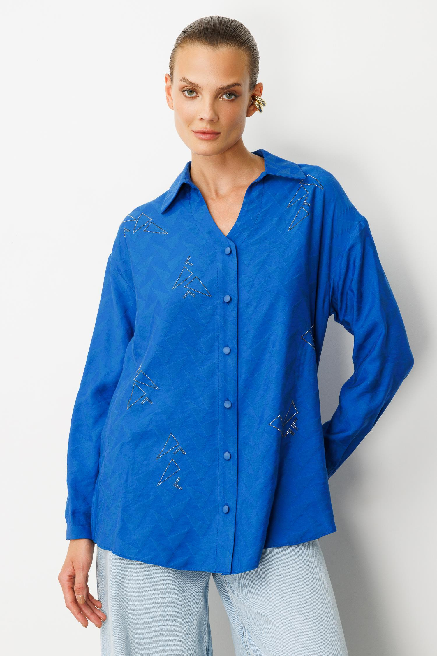 Taş Detay Desenli Gömlek-SAX