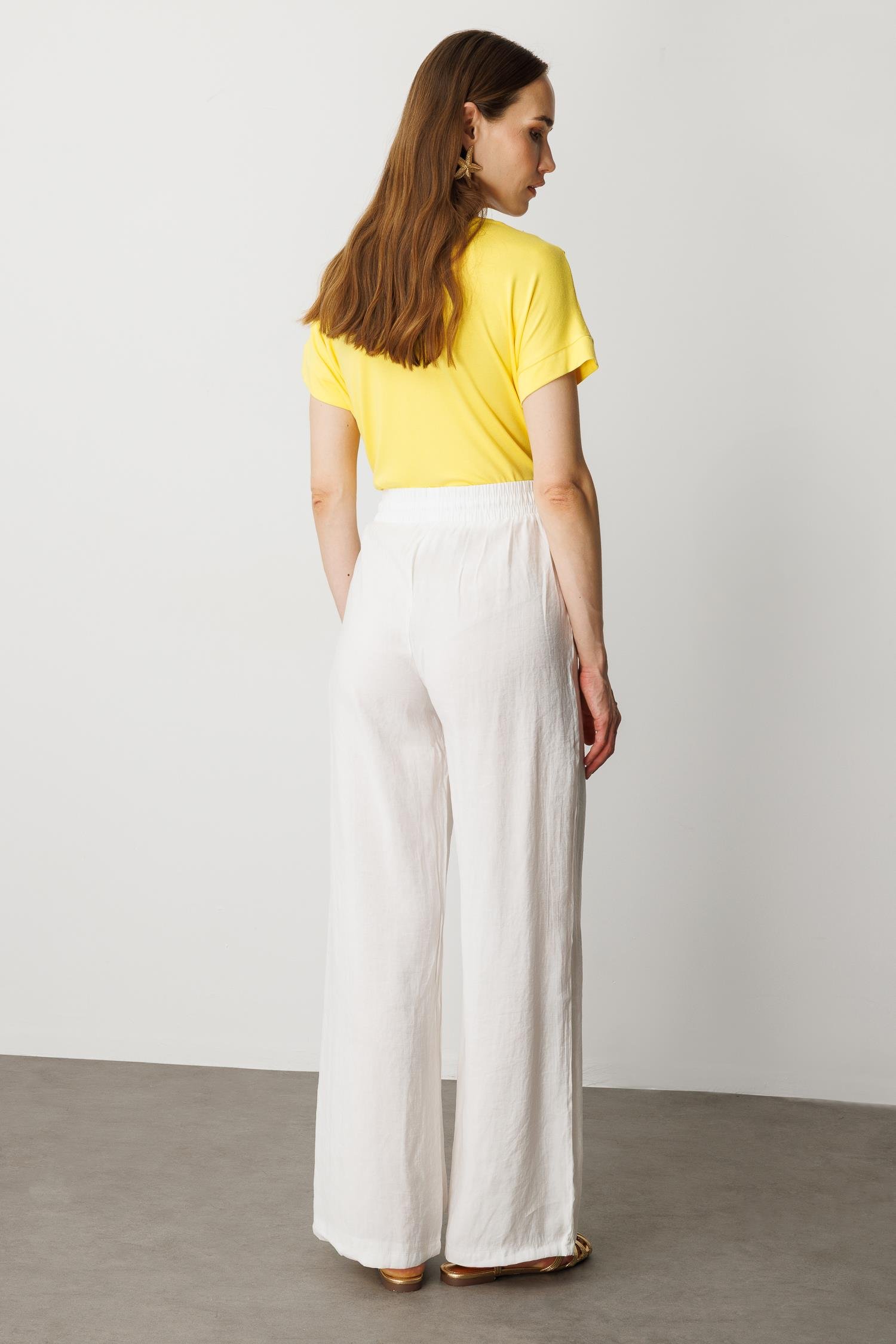 Taş Detay Pamuklu Tişört-SARI