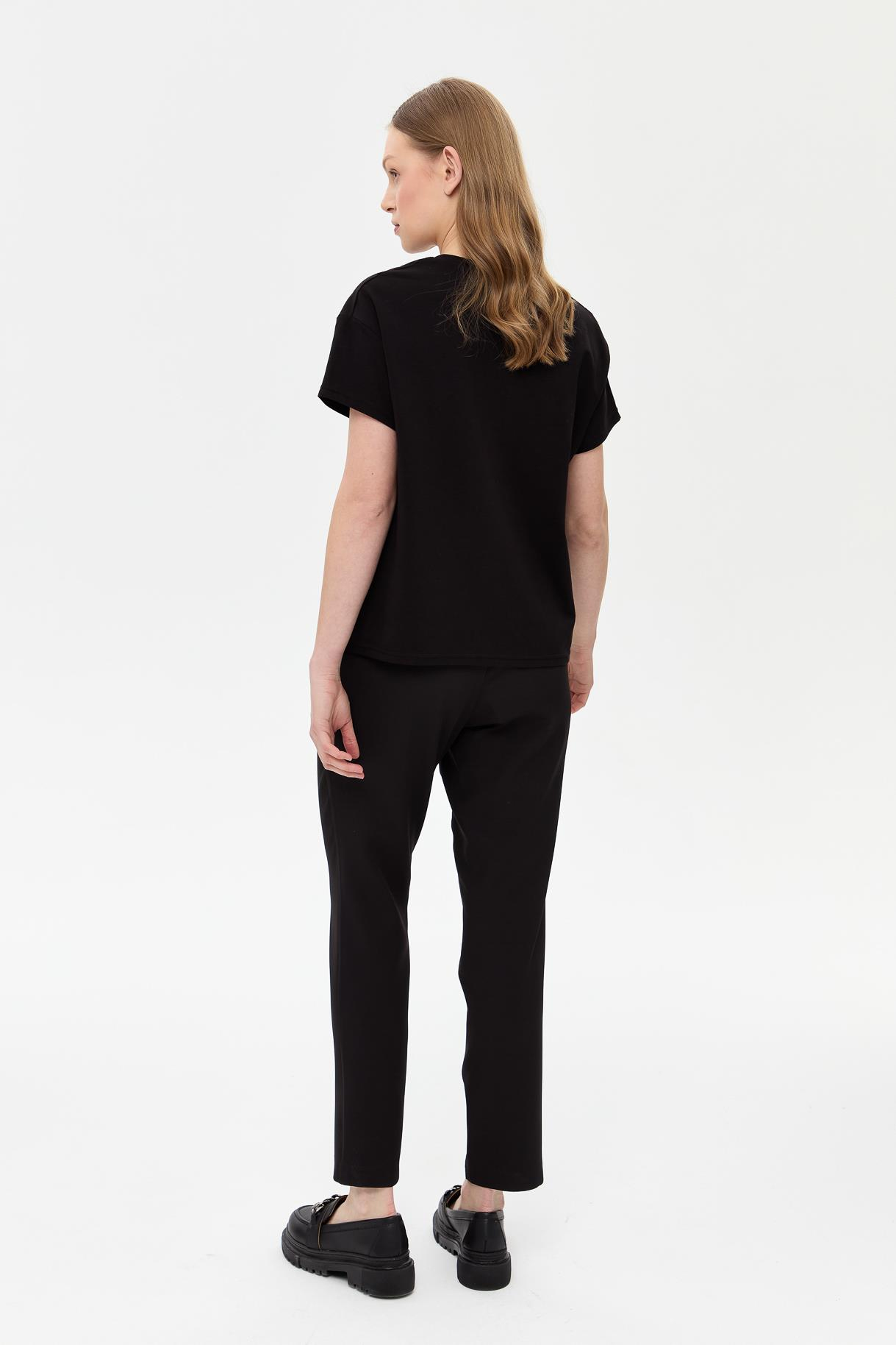 Taş Detaylı Kısa Kollu Tişört - SİYAH