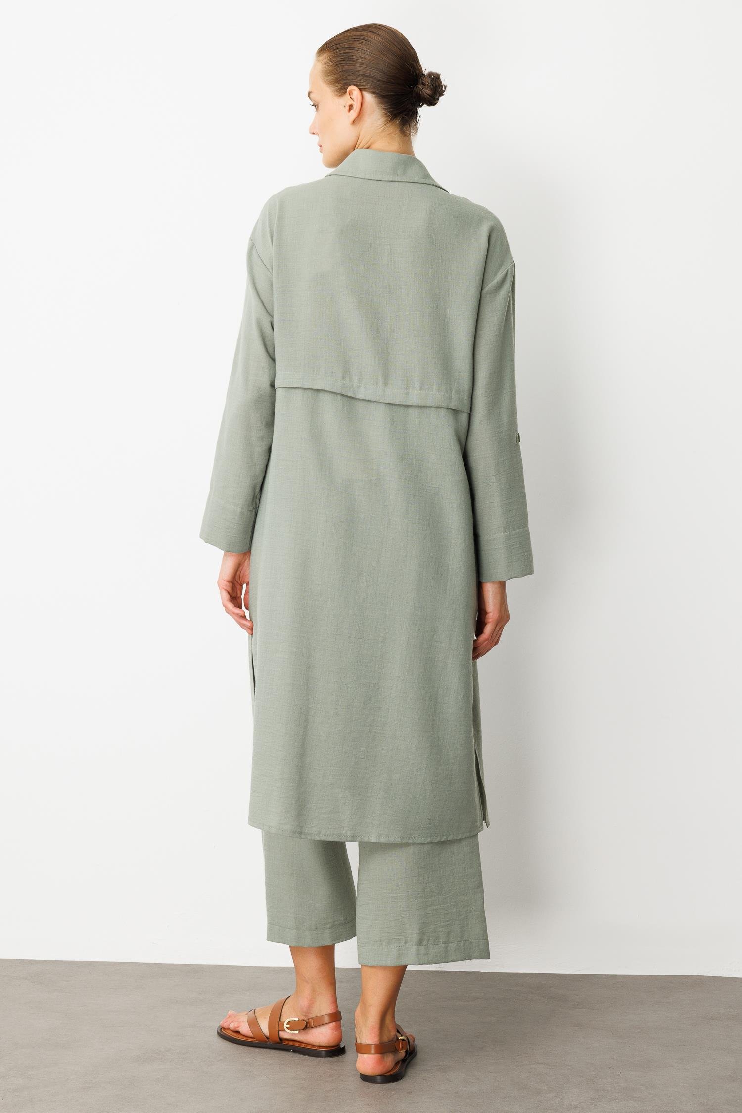 Tek Cep Keten Görünümlü Uzun Tunik-ÇAĞLA