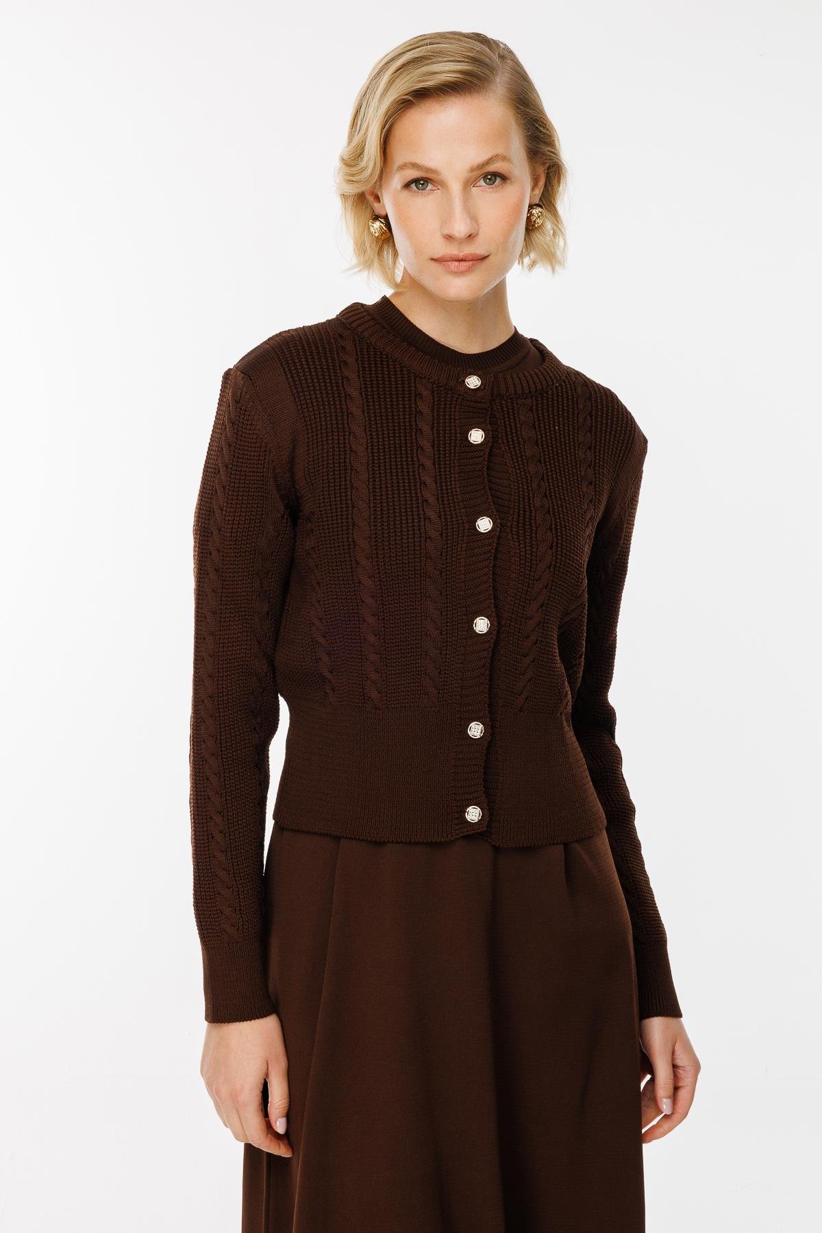 Triko Elbise ve Hırka İkili Takım - KAHVE