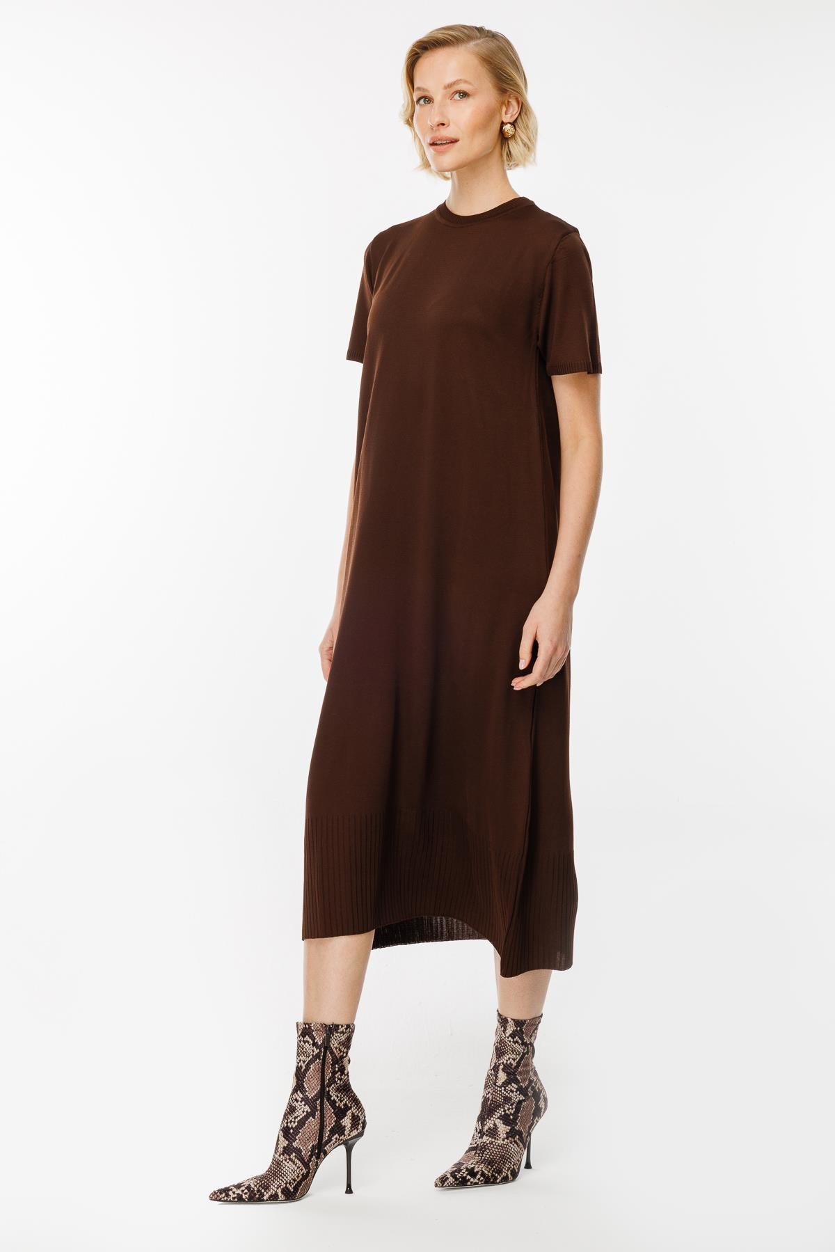 Triko Elbise ve Hırka İkili Takım - KAHVE