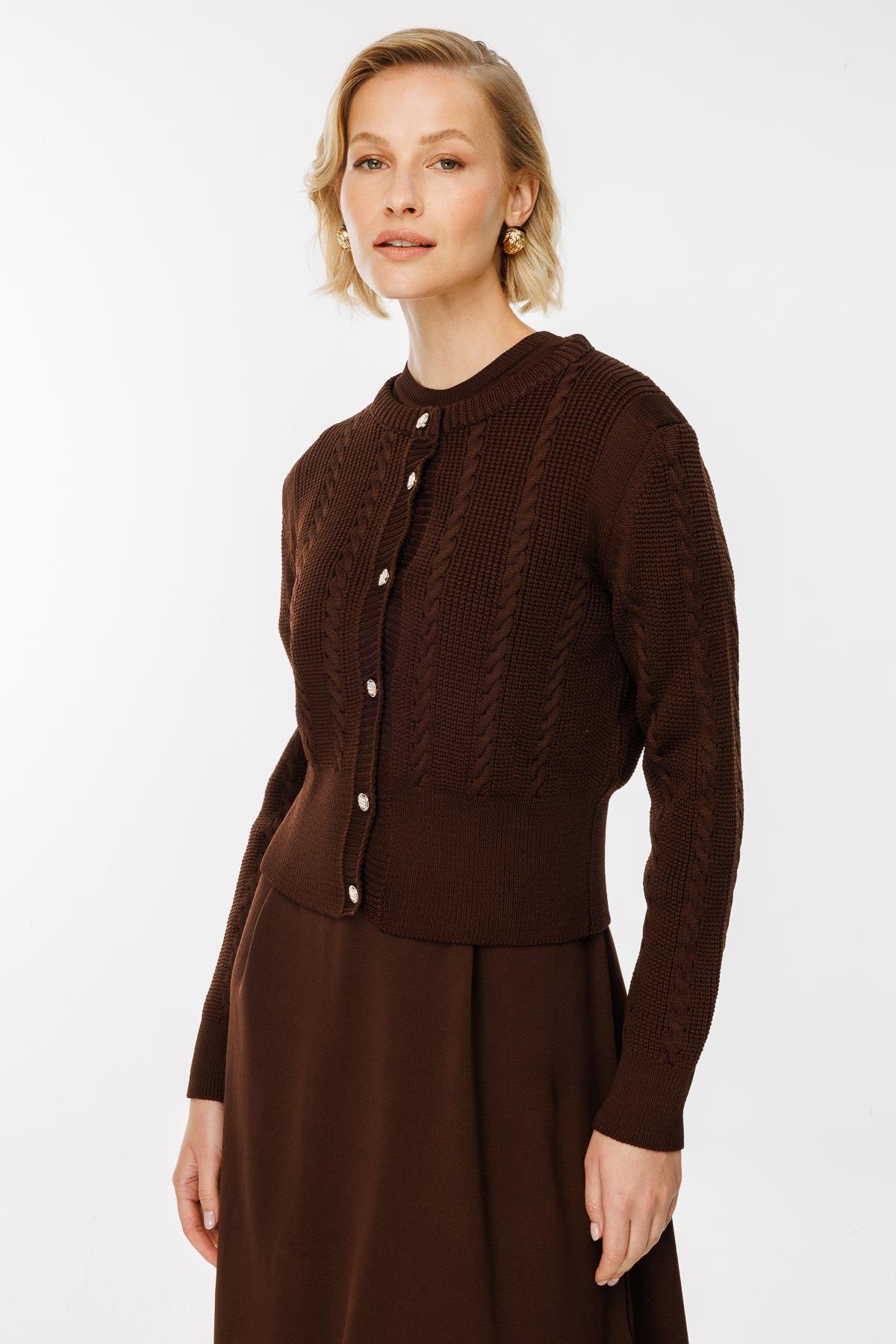 Triko Elbise ve Hırka İkili Takım - KAHVE