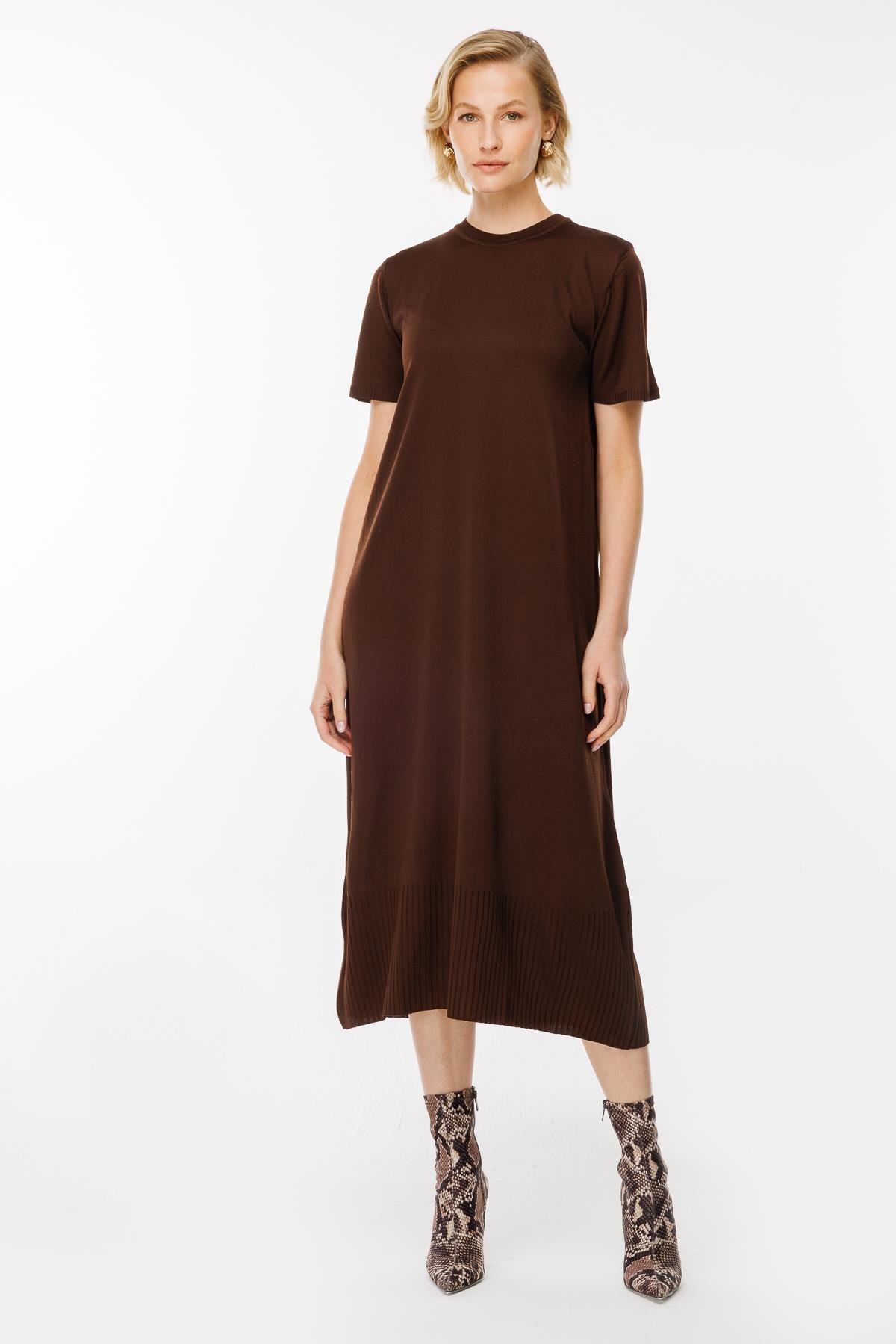 Triko Elbise ve Hırka İkili Takım - KAHVE