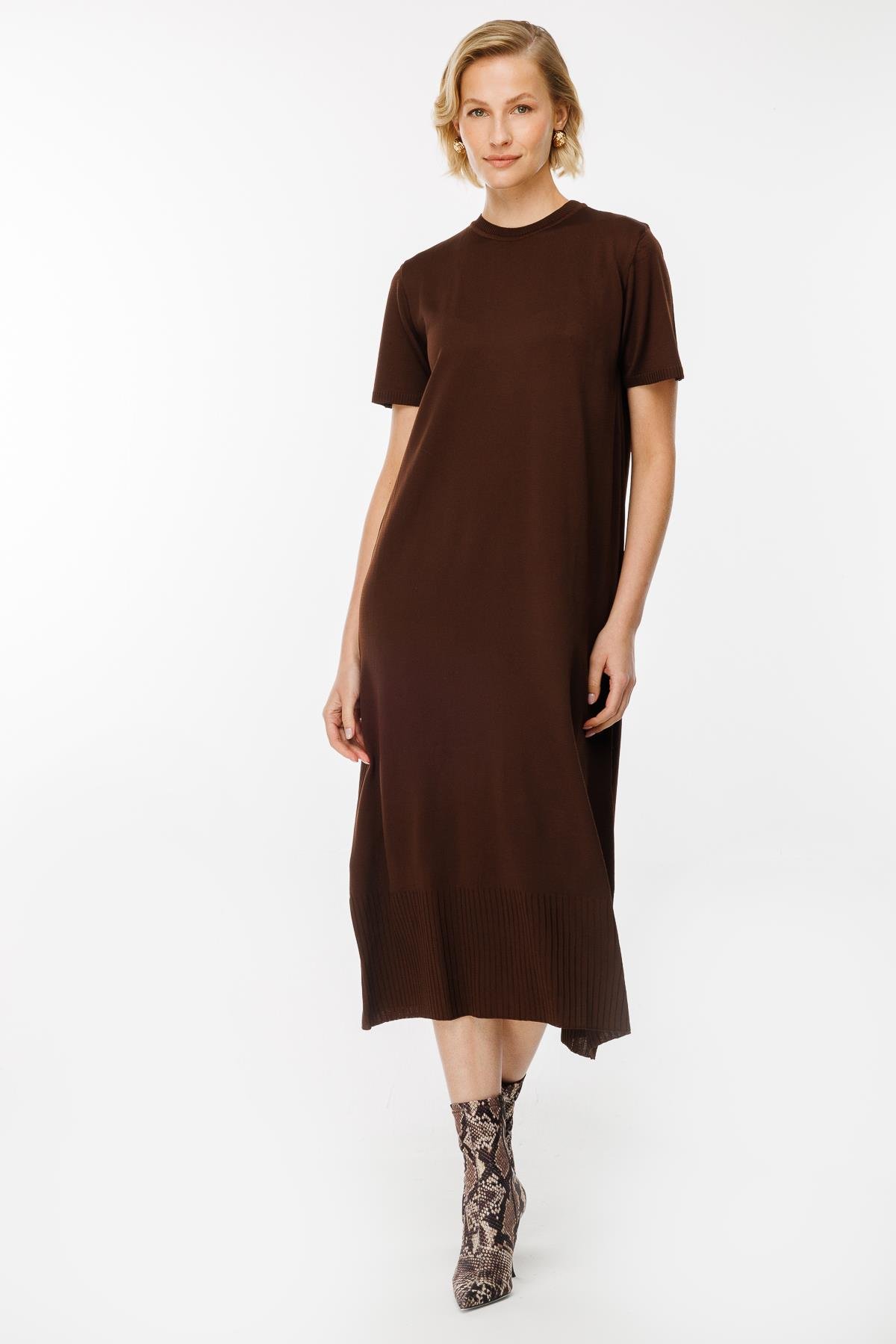 Triko Elbise ve Hırka İkili Takım - KAHVE