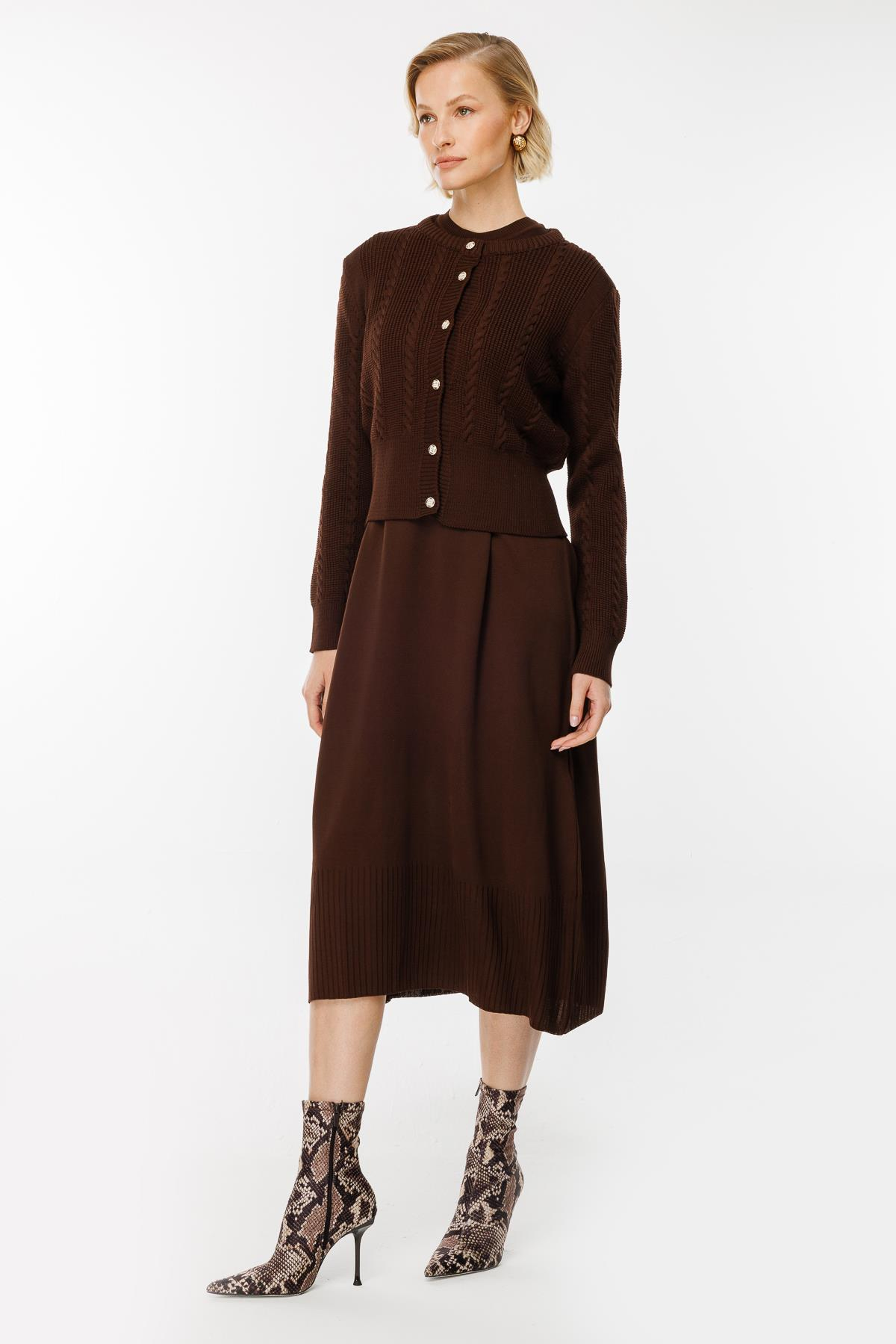 Triko Elbise ve Hırka İkili Takım - KAHVE