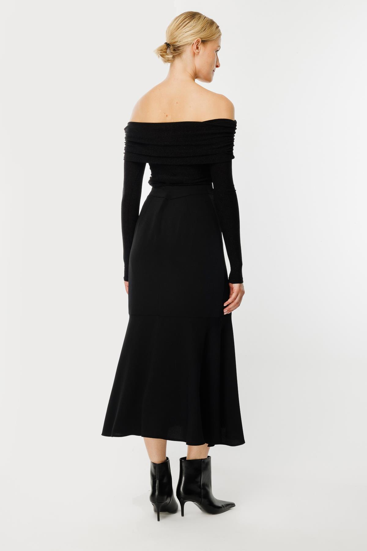 Uçları Volanlı Düğme Detaylı Etek - SİYAH