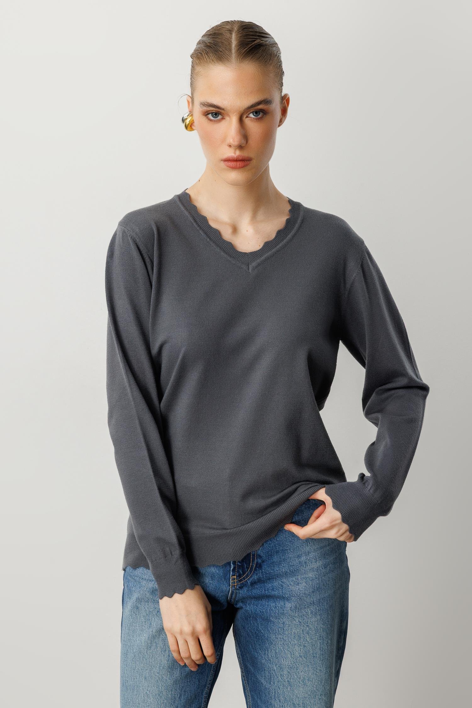 V yaka Angora Triko Kazak-FUME