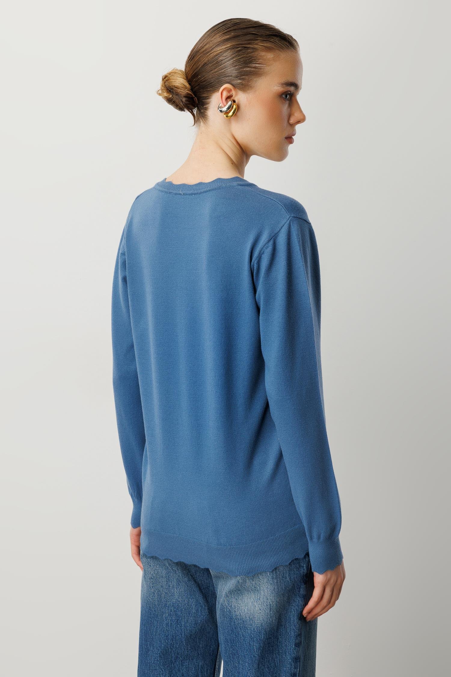 V yaka Angora Triko Kazak-İNDİGO