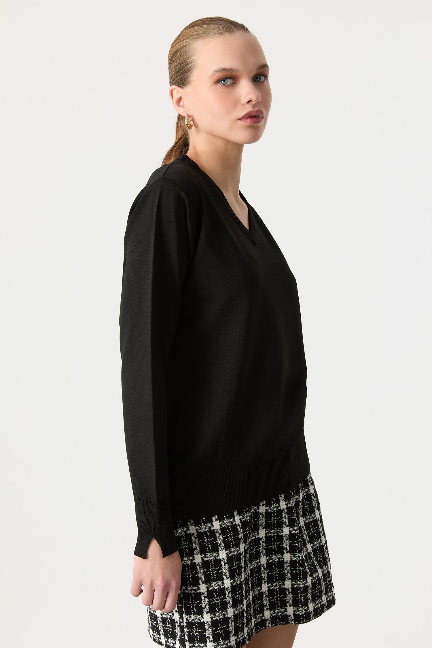 V Yaka Triko Kazak-SİYAH