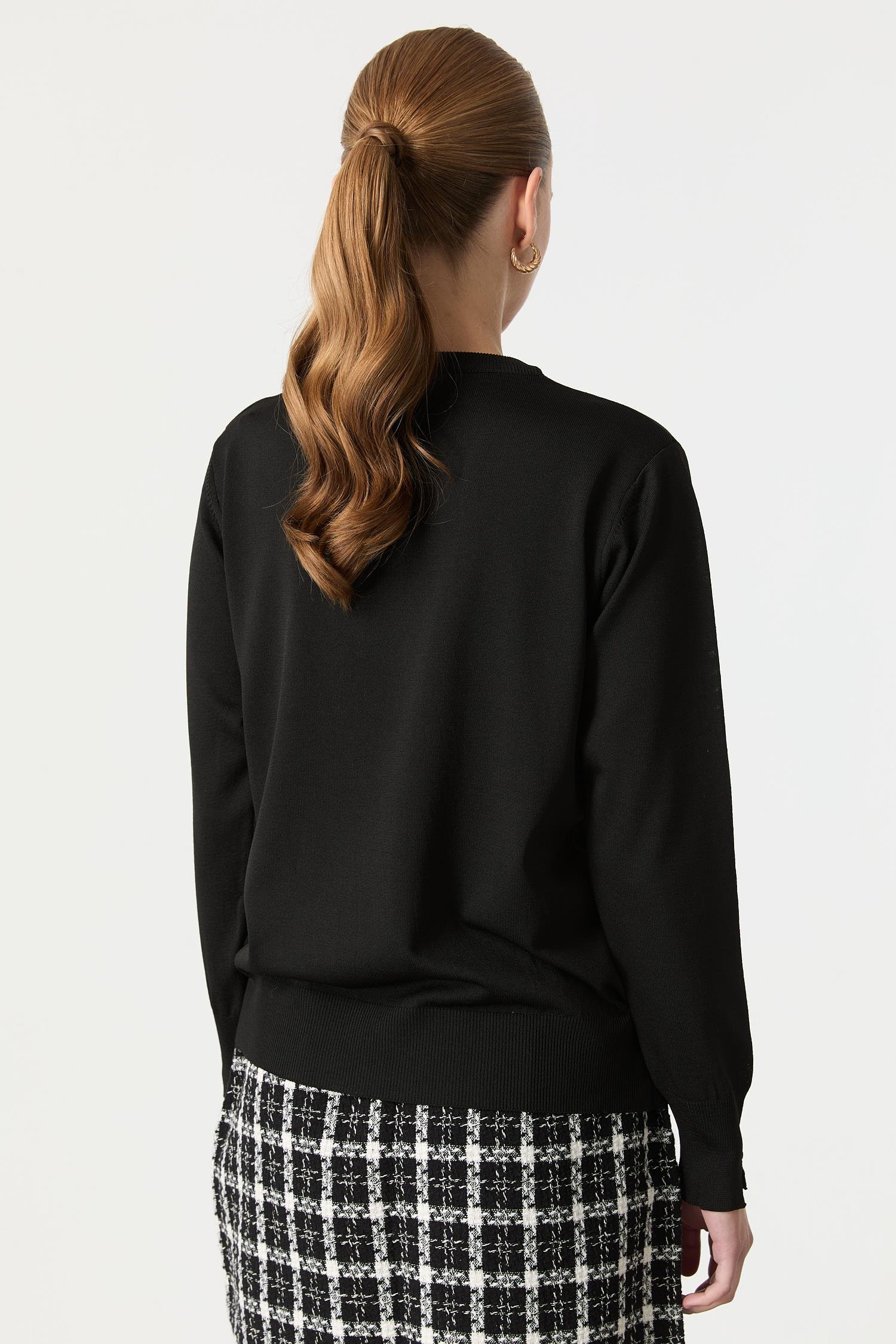 V Yaka Triko Kazak-SİYAH