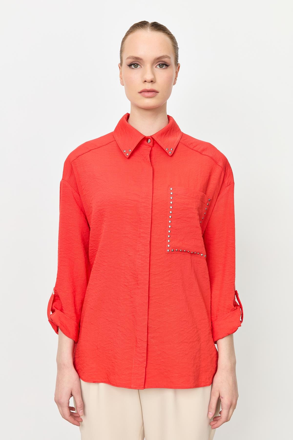 Yaka ve Cep Detaylı Gömlek-ORANJE