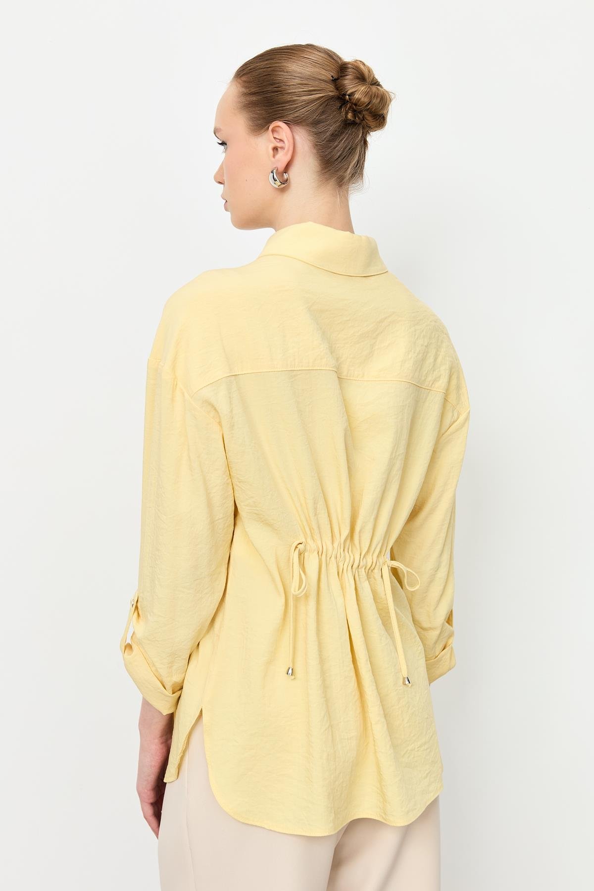 Yaka ve Cep Detaylı Gömlek-SARI