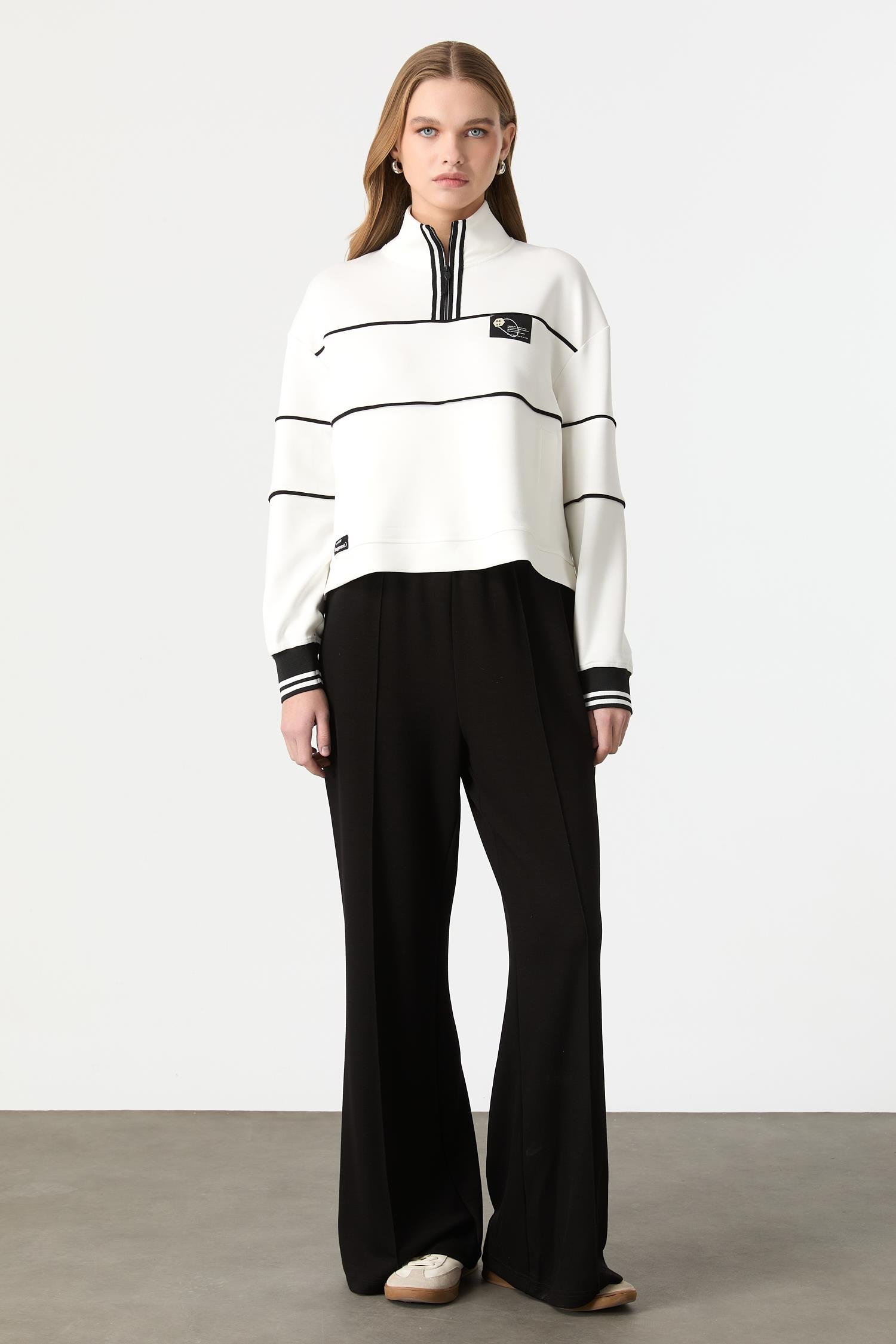 Yakası Fermuarlı Modal Bluz-KEMIK