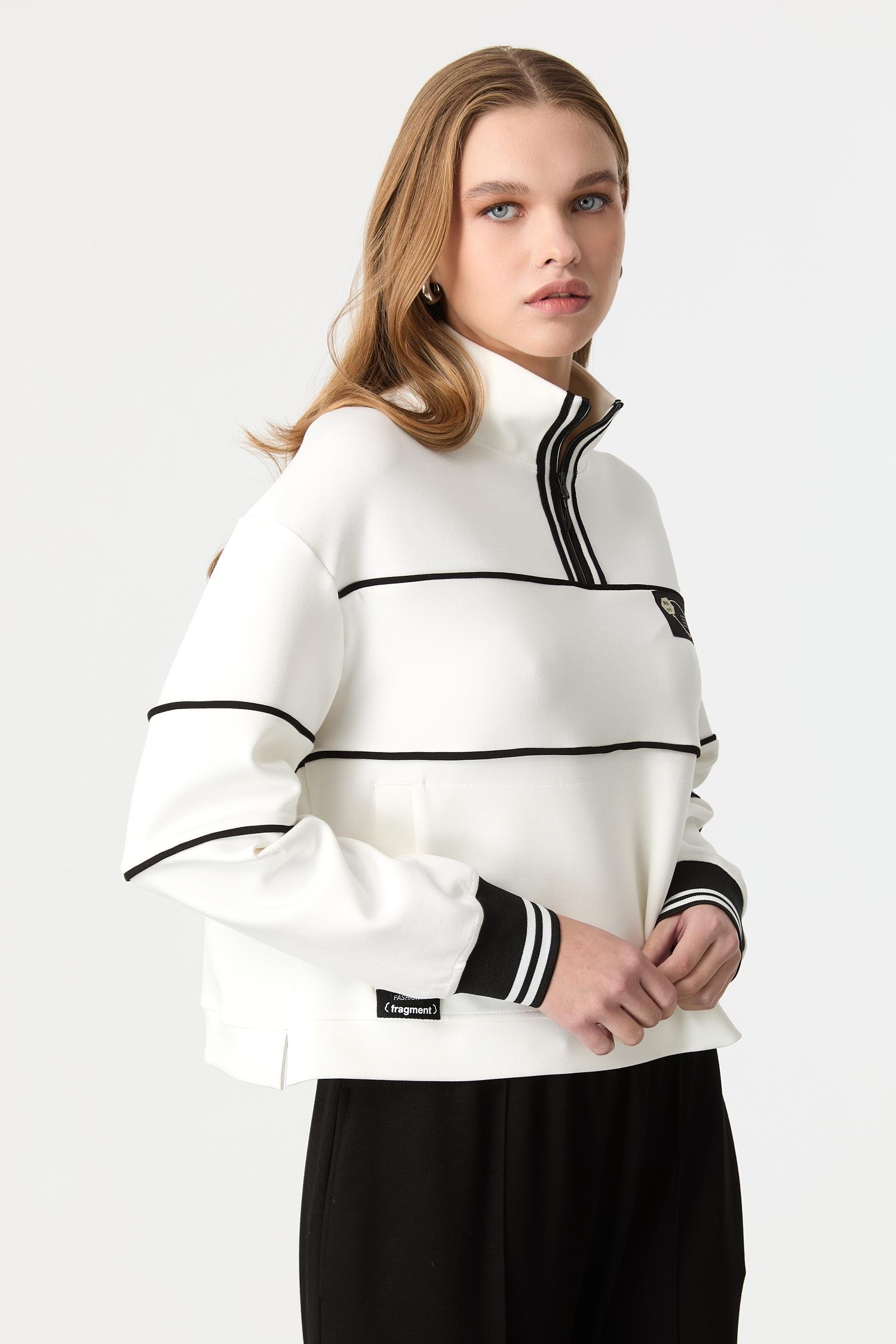 Yakası Fermuarlı Modal Bluz-KEMIK