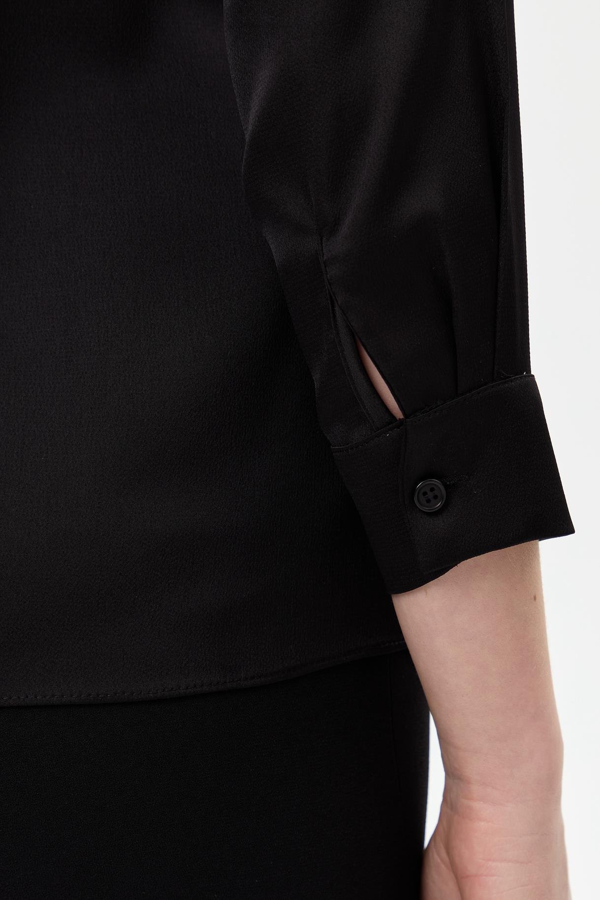 Yakası Fularlı Saten Gömlek - SİYAH