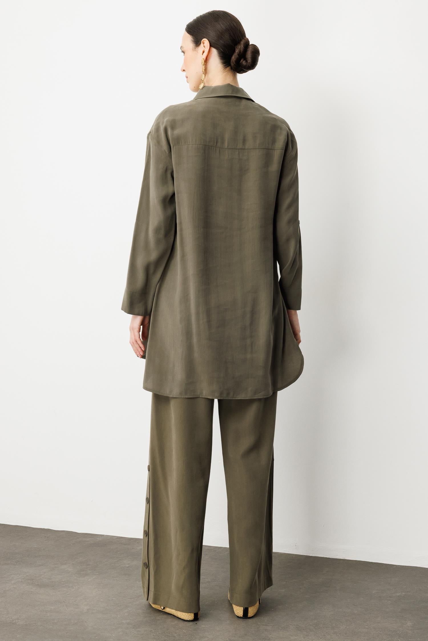 Yan Düğme Detay Tunik Gömlek-HAKİ