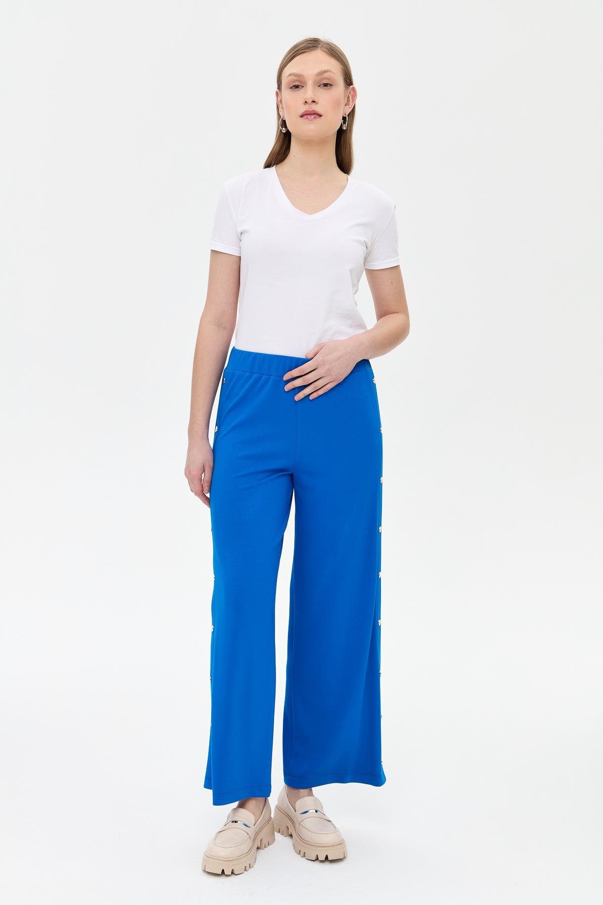 Yanları Düğme Detaylı Modal Pantolon - SAX