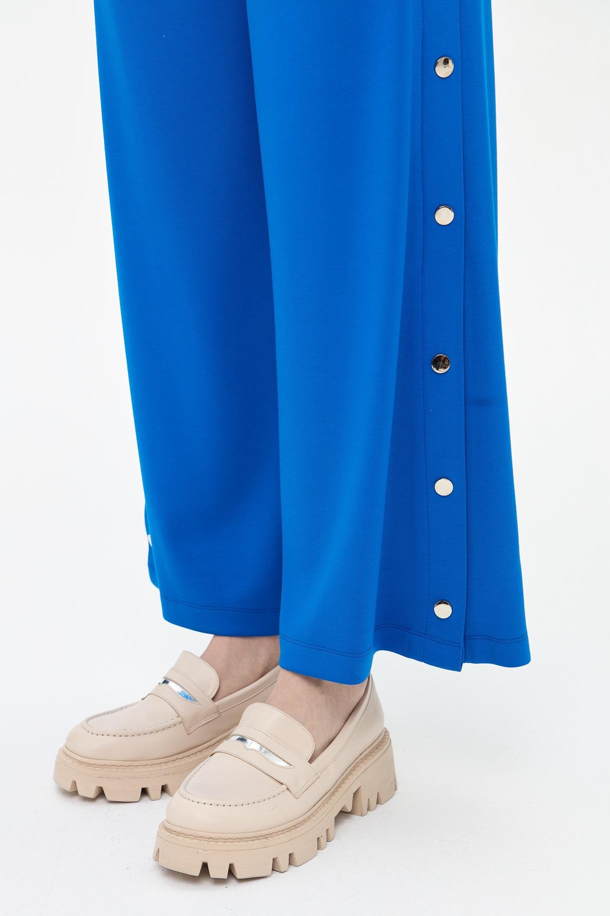 Yanları Düğme Detaylı Modal Pantolon - SAX