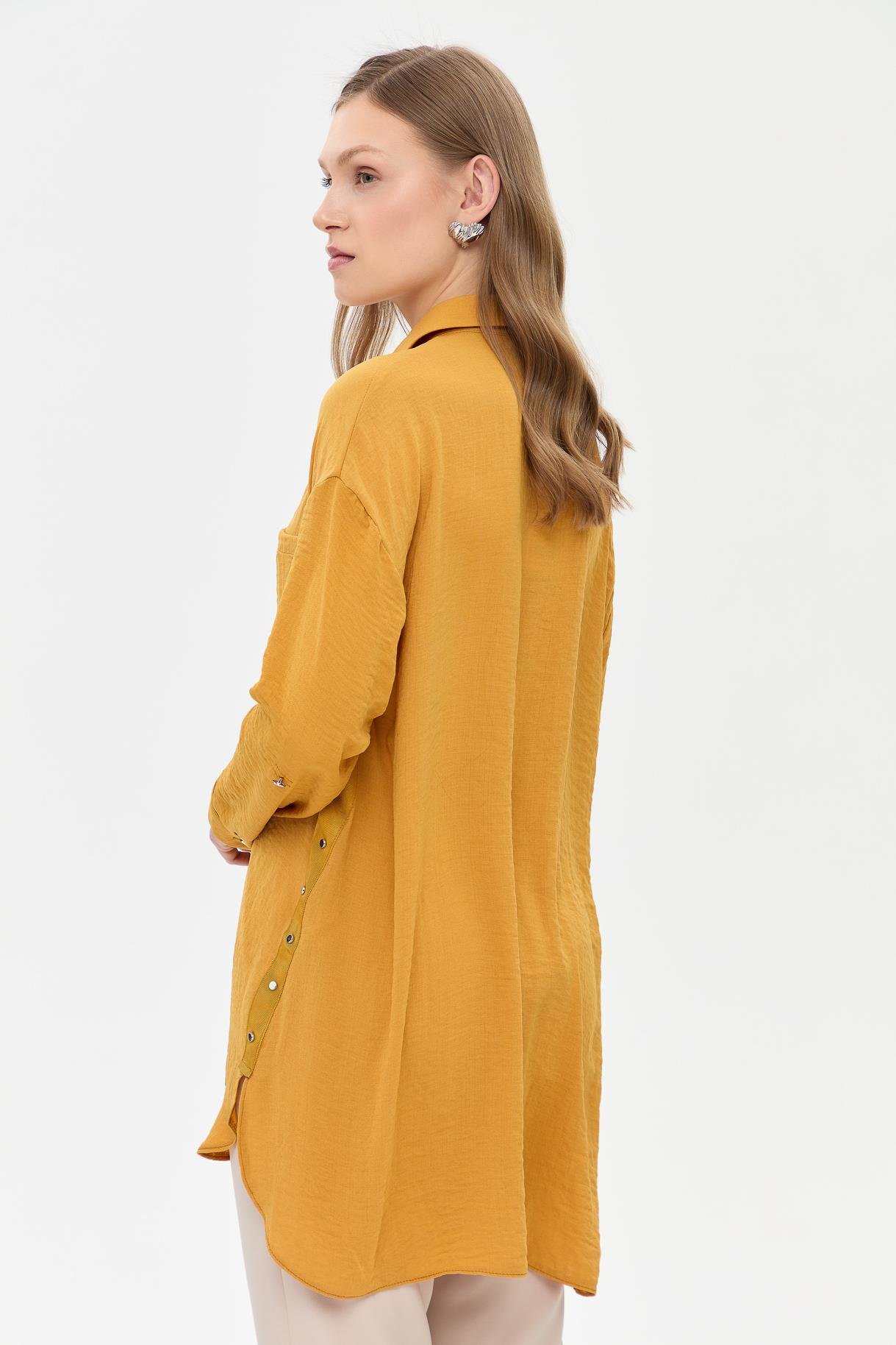 Yanları Zımba Detaylı Gömlek - HARDAL