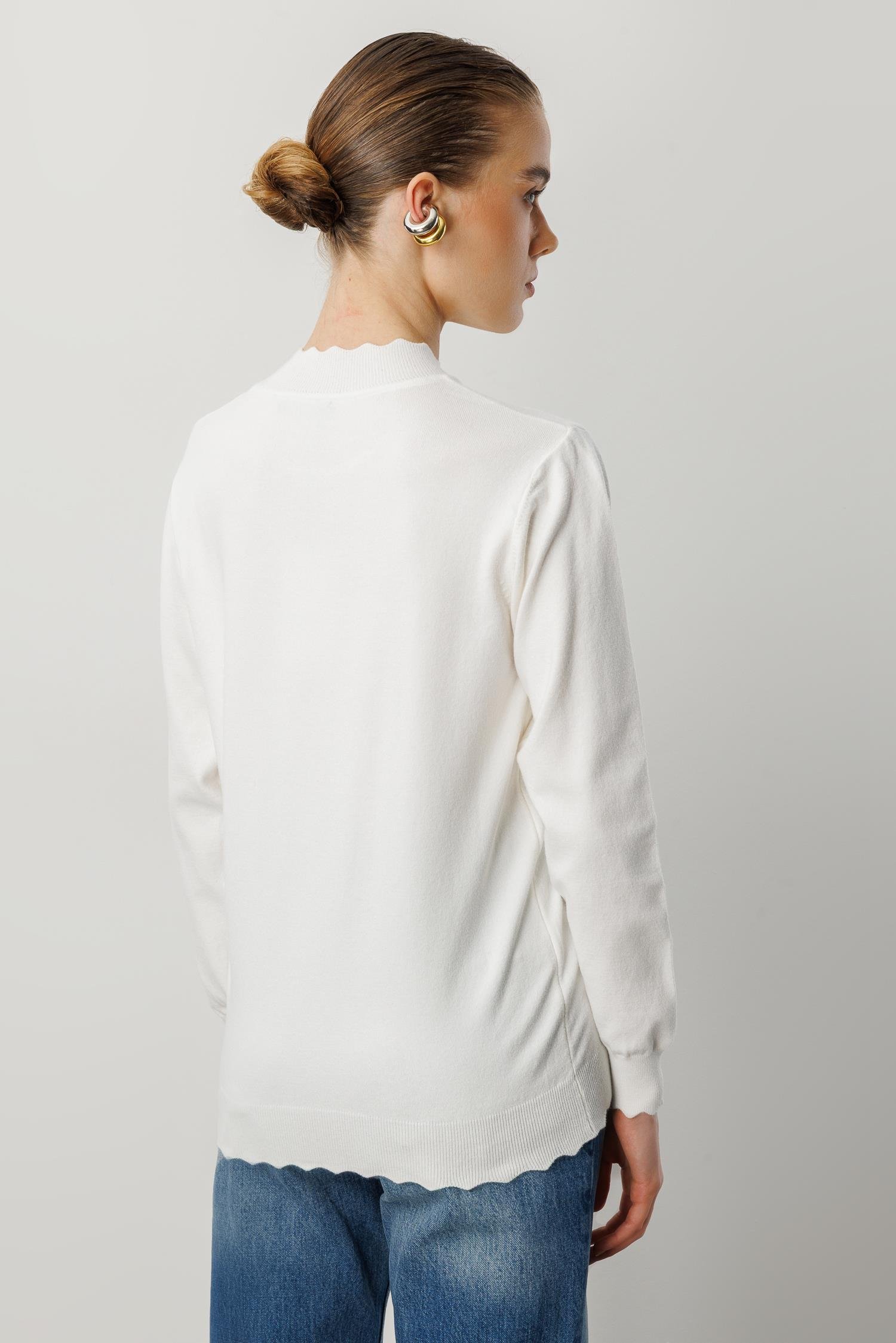 Yarım Balıkçı Angora Triko Kazak-EKRU