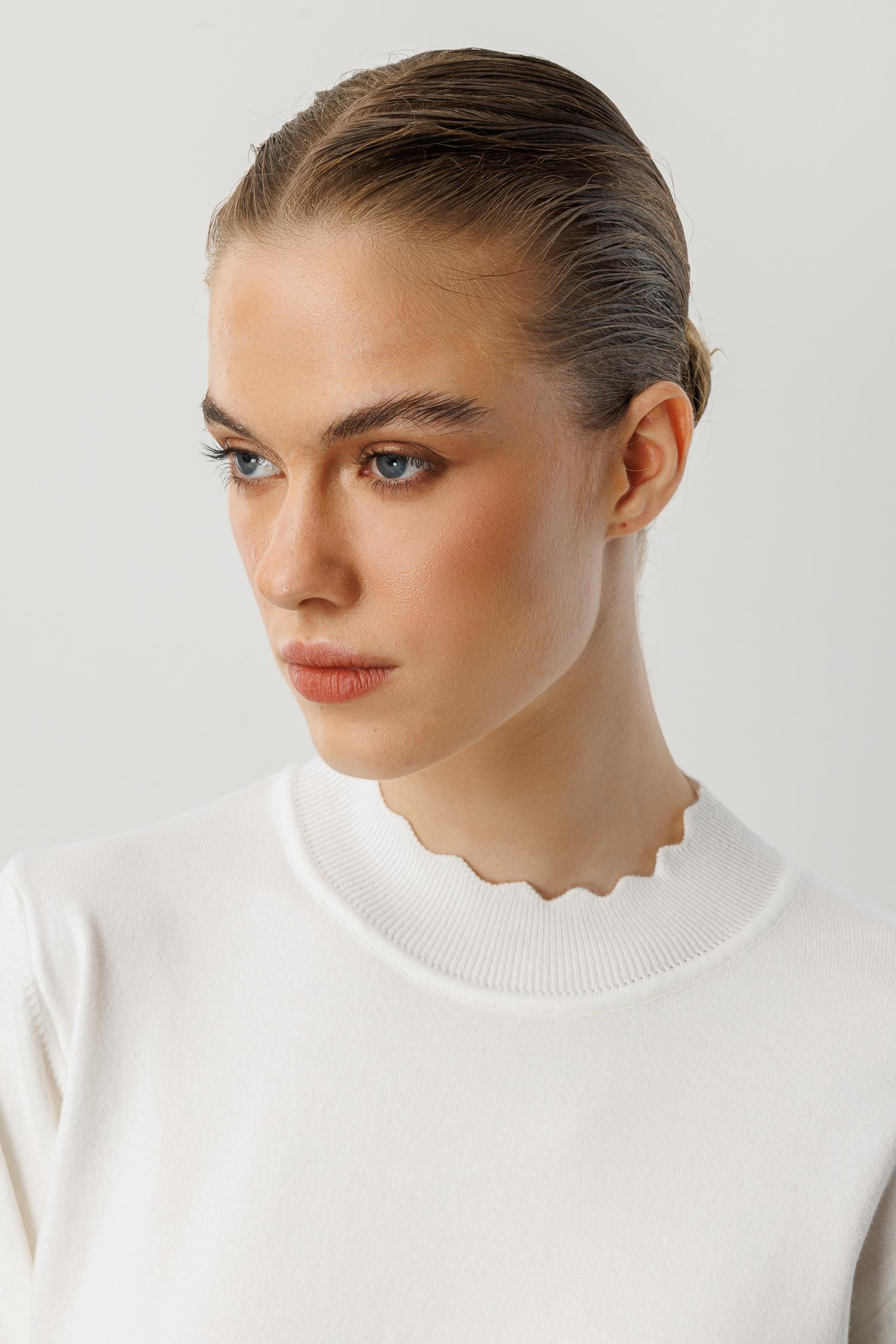 Yarım Balıkçı Angora Triko Kazak-EKRU