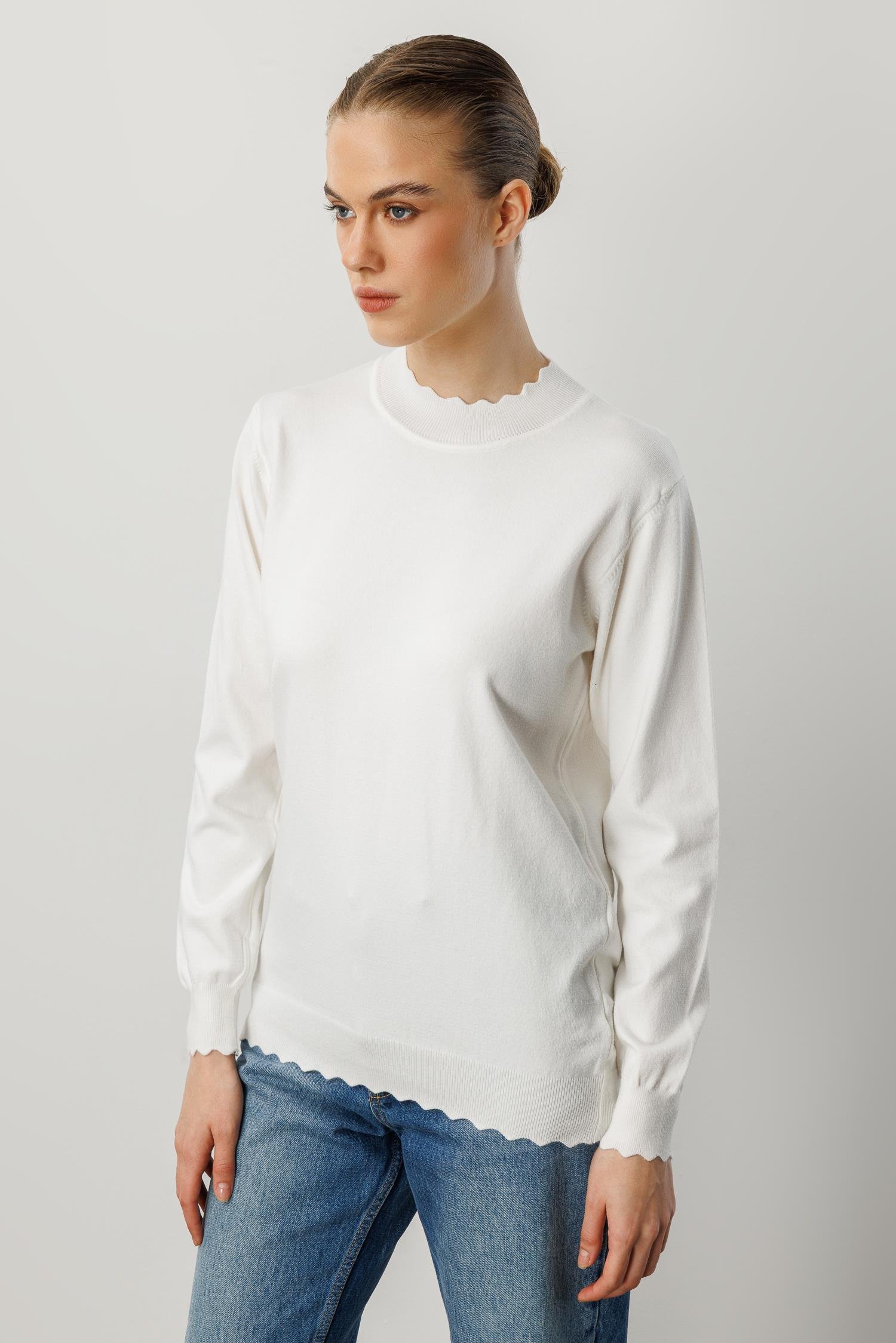 Yarım Balıkçı Angora Triko Kazak-EKRU