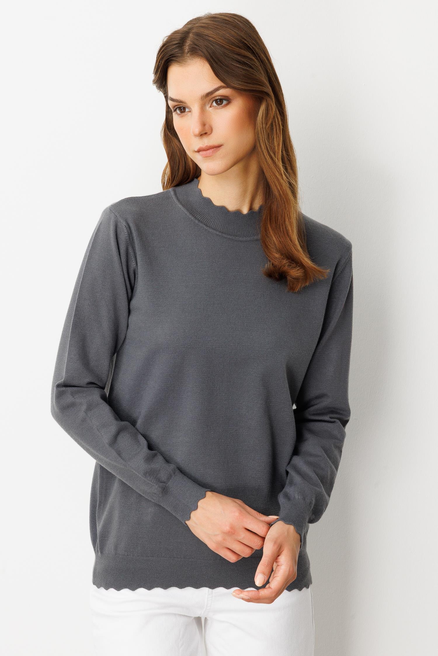 Yarım Balıkçı Angora Triko Kazak-FUME