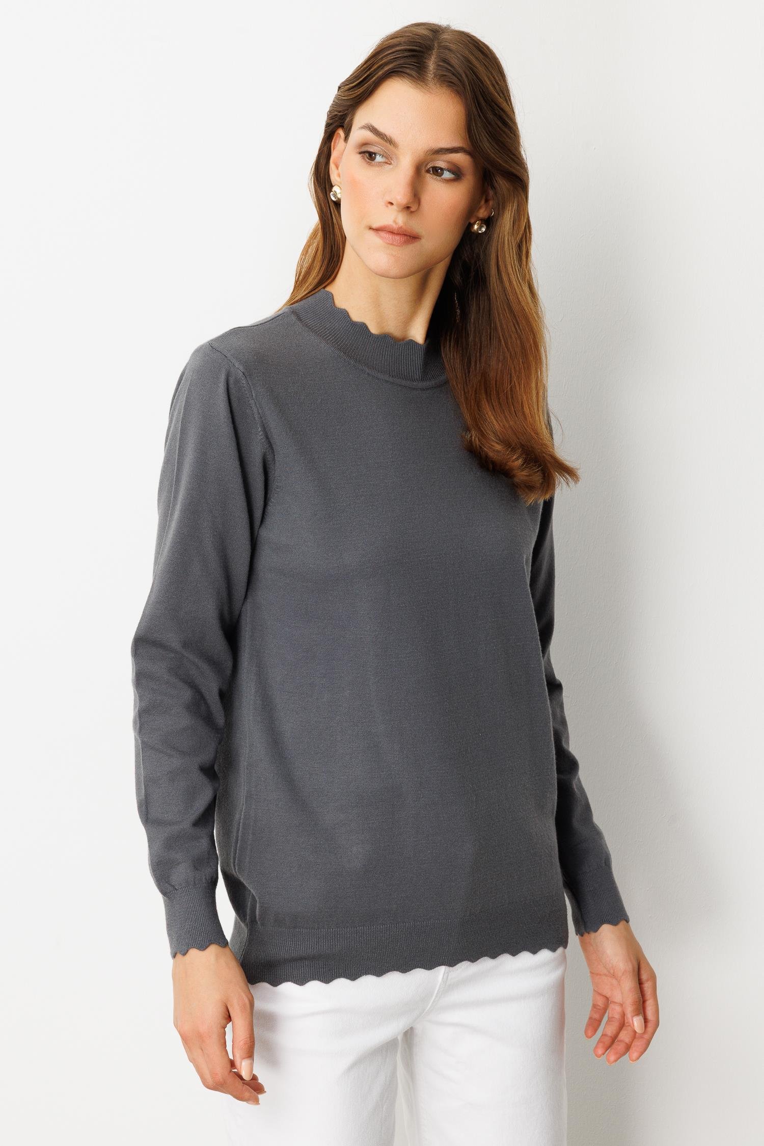 Yarım Balıkçı Angora Triko Kazak-FUME