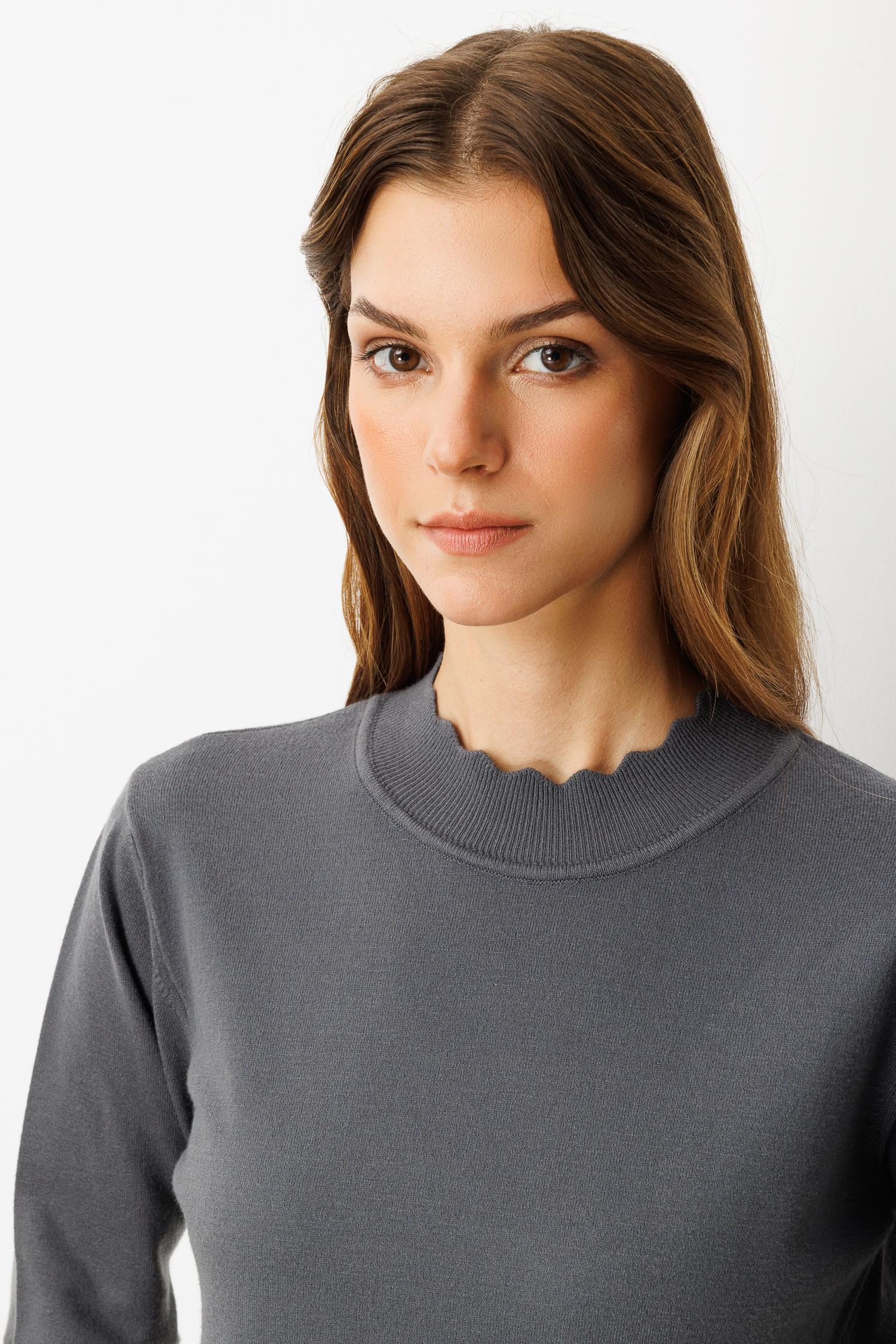 Yarım Balıkçı Angora Triko Kazak-FUME