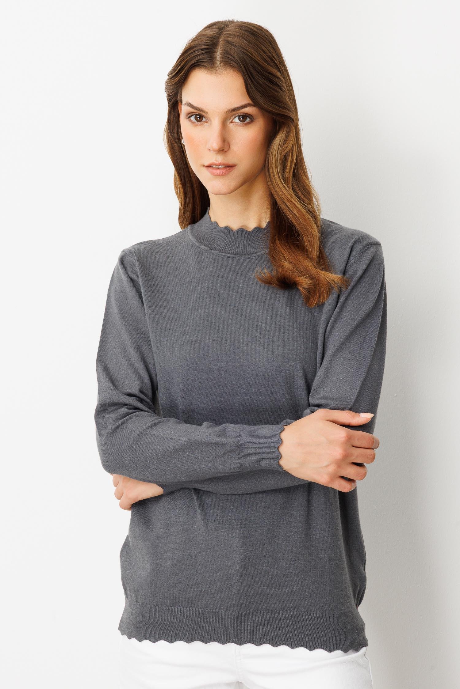 Yarım Balıkçı Angora Triko Kazak-FUME