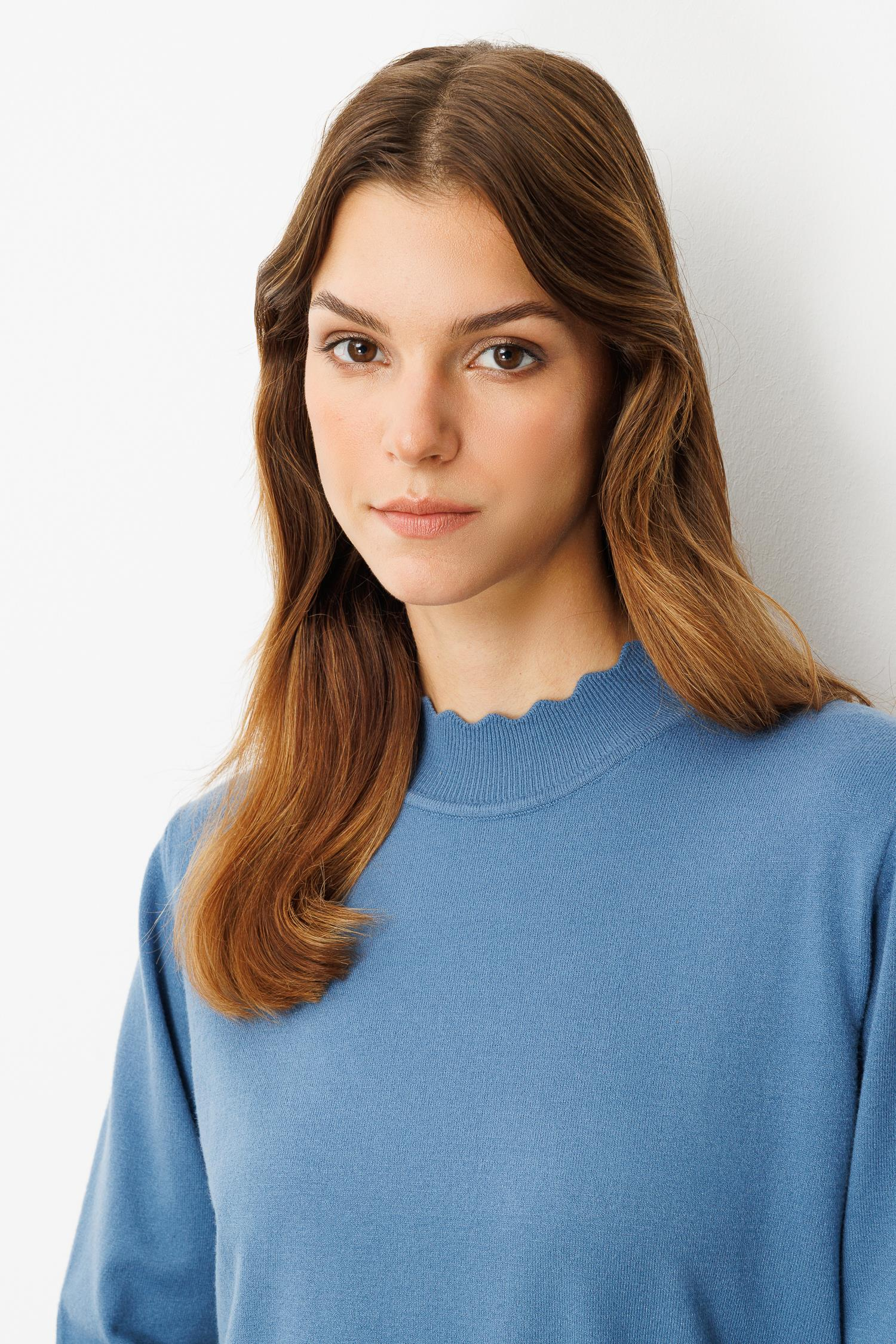 Yarım Balıkçı Angora Triko Kazak-İNDİGO