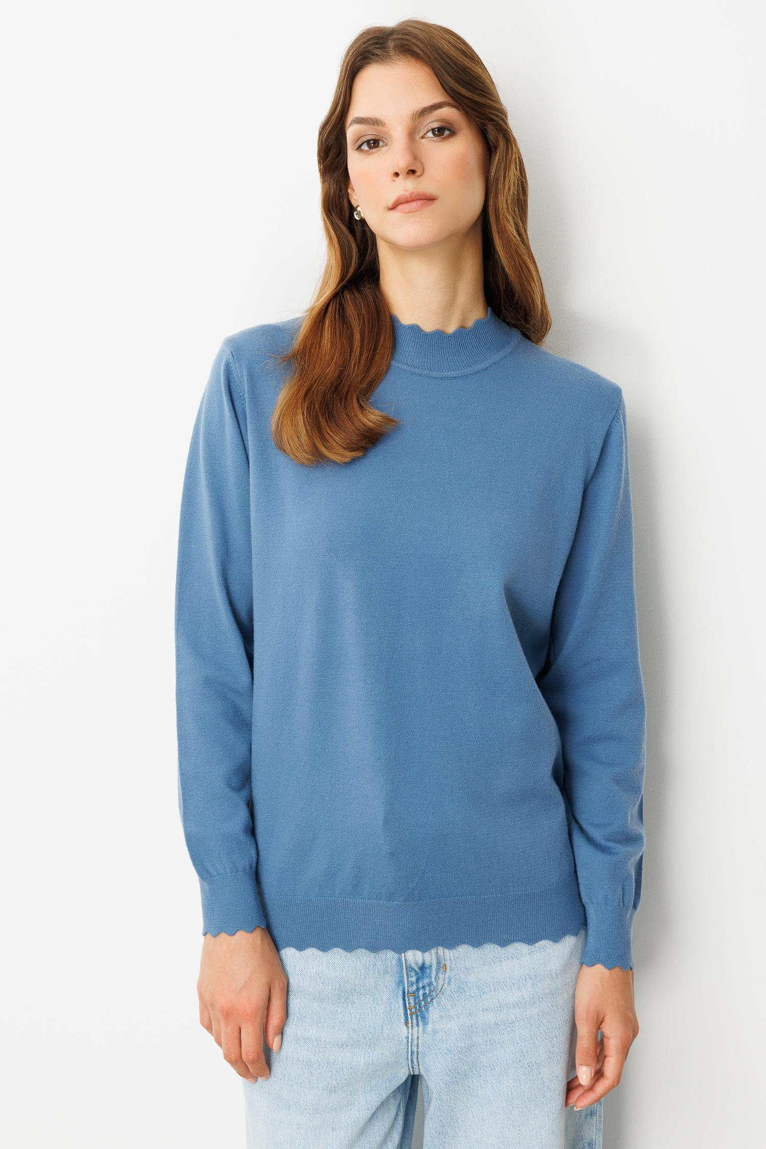 Yarım Balıkçı Angora Triko Kazak-İNDİGO