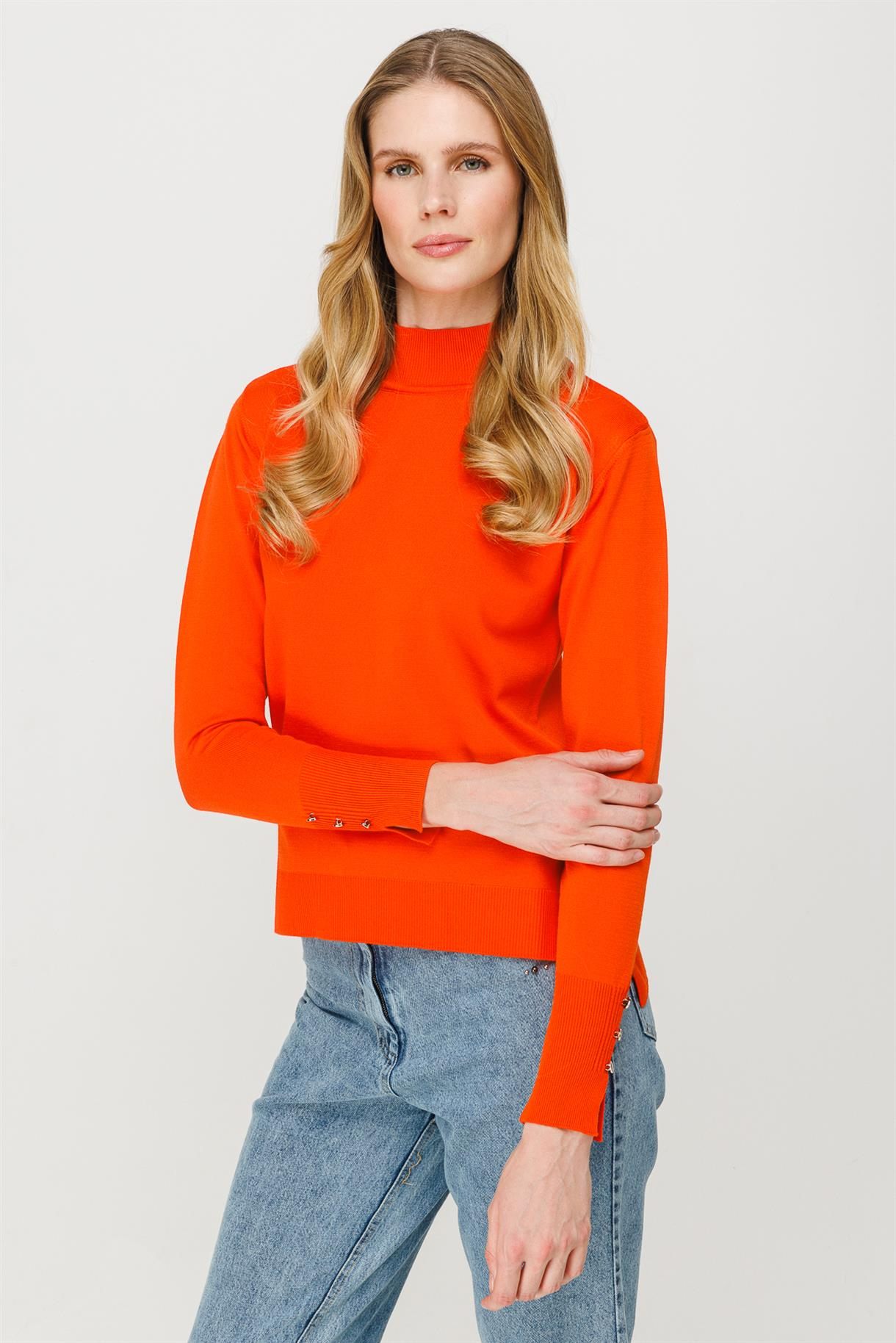 Yarım Balıkçı Basic Triko Kazak - ORANJE