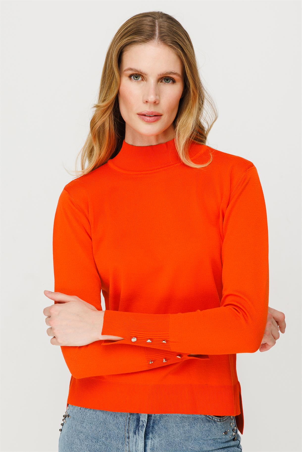 Yarım Balıkçı Basic Triko Kazak - ORANJE