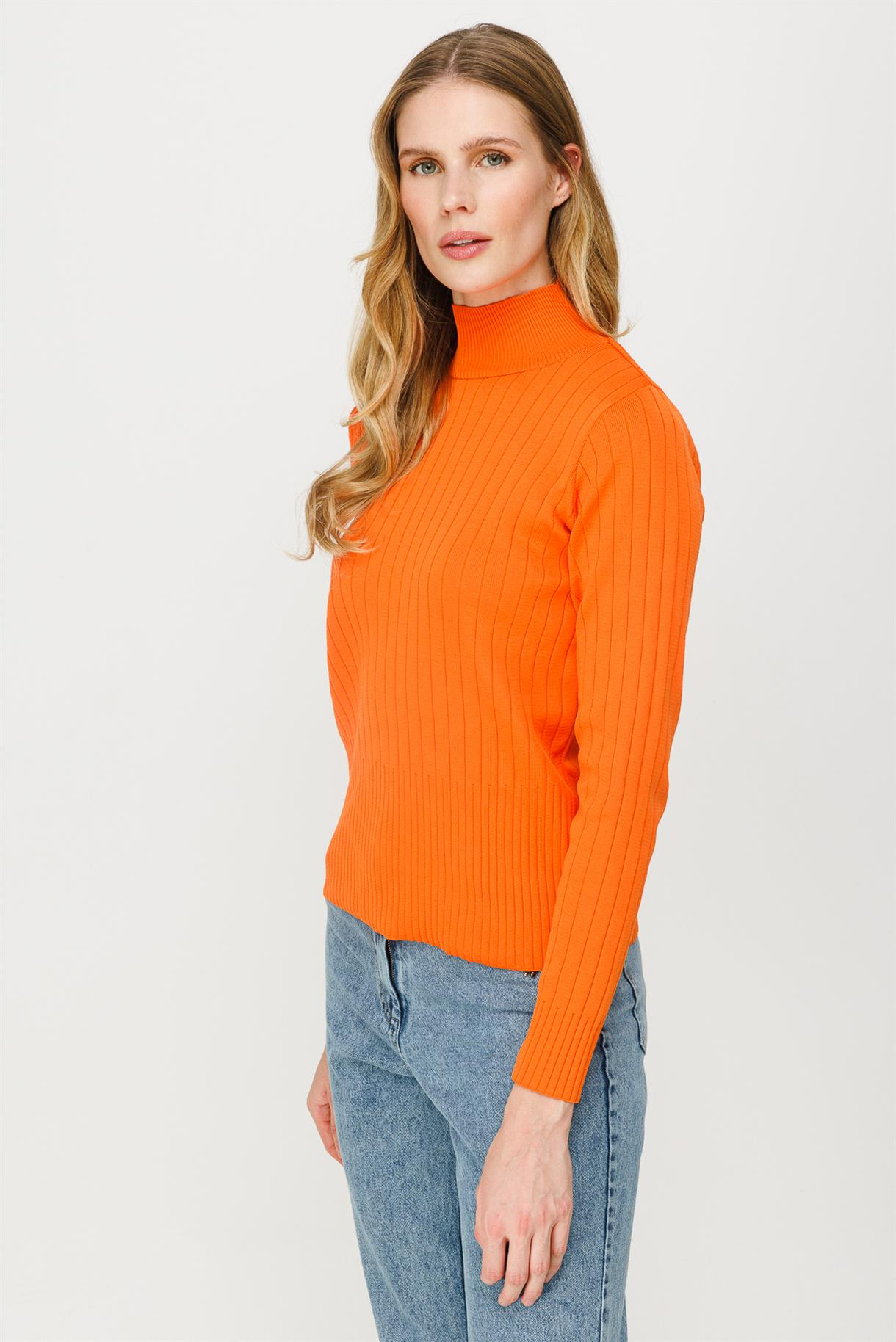 Yarım Balıkçı Fitilli Basic Triko Kazak - ORANJE