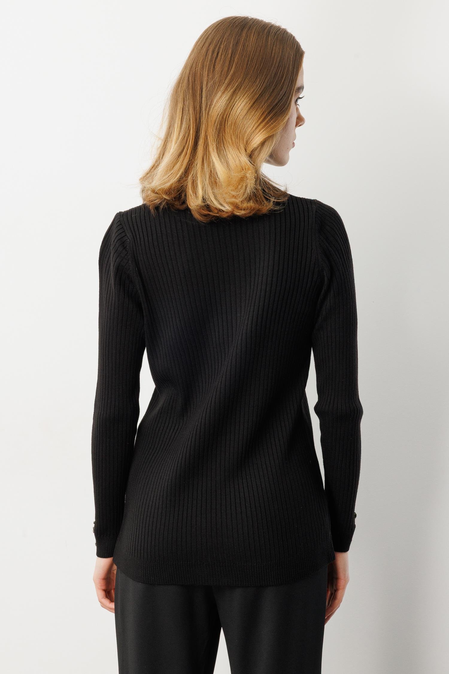 Yarım Balıkçı Fitilli Triko Kazak-SİYAH