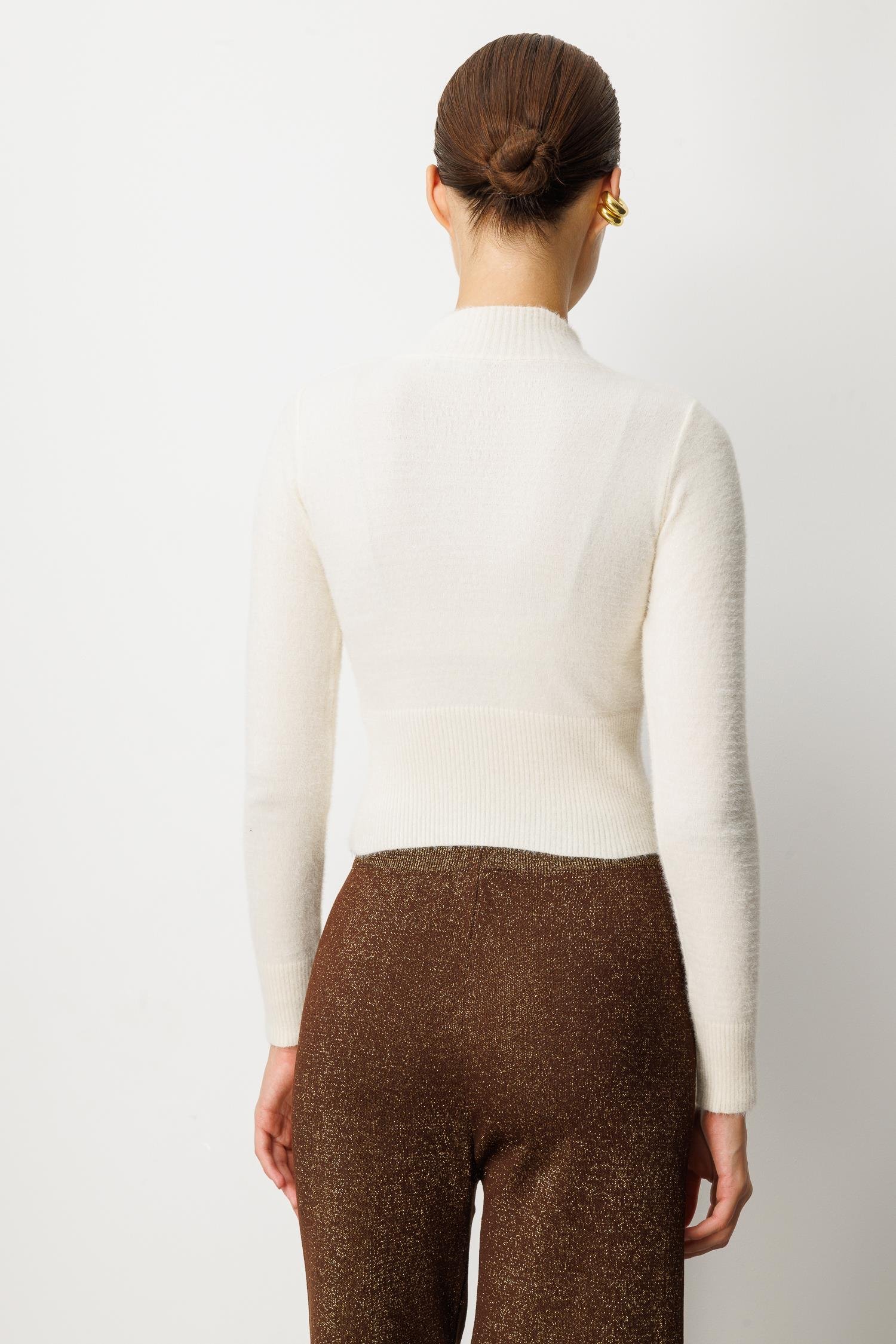 Yarım Balıkçı Kısa Triko Kazak-KREM