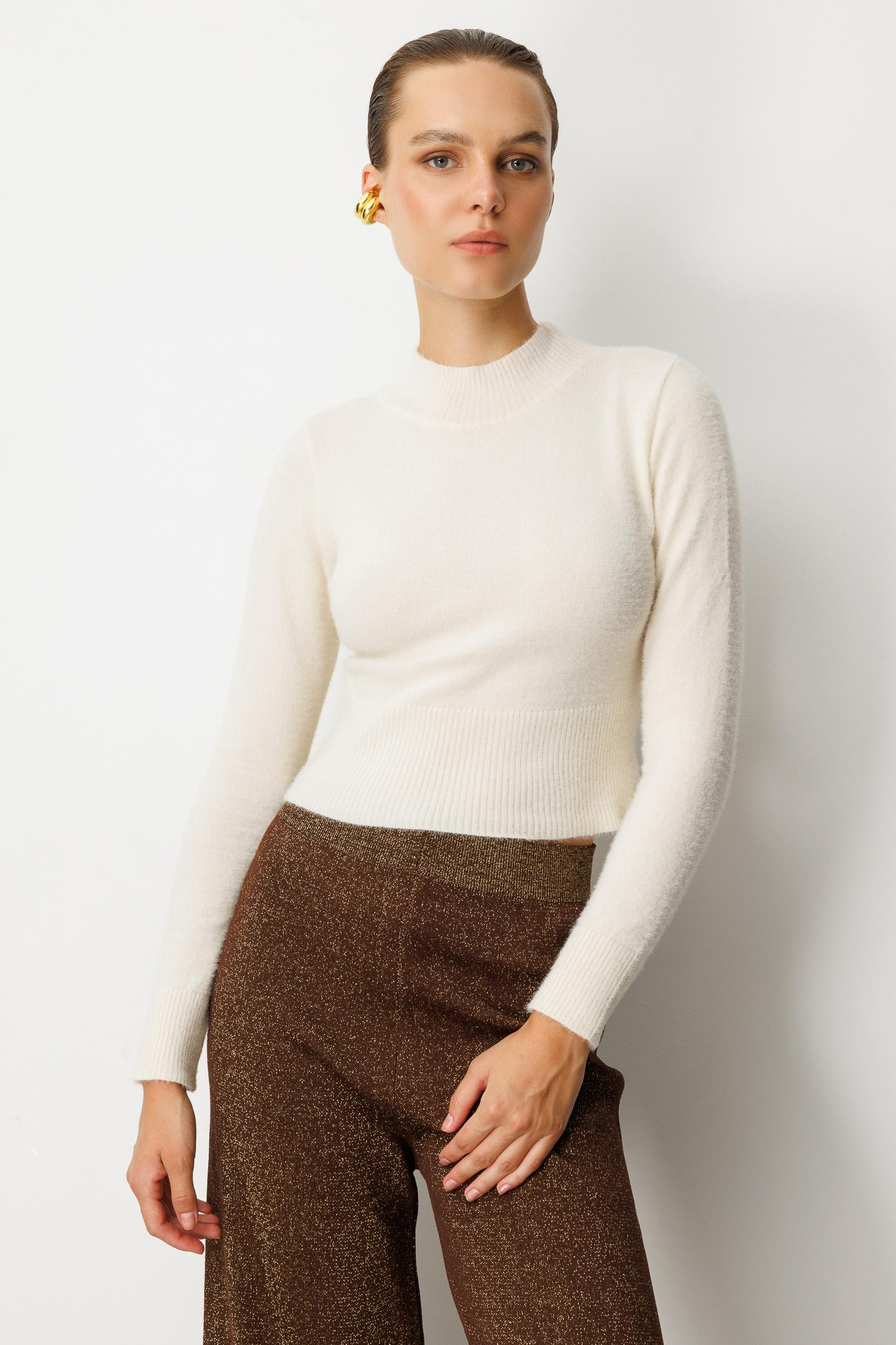 Yarım Balıkçı Kısa Triko Kazak-KREM