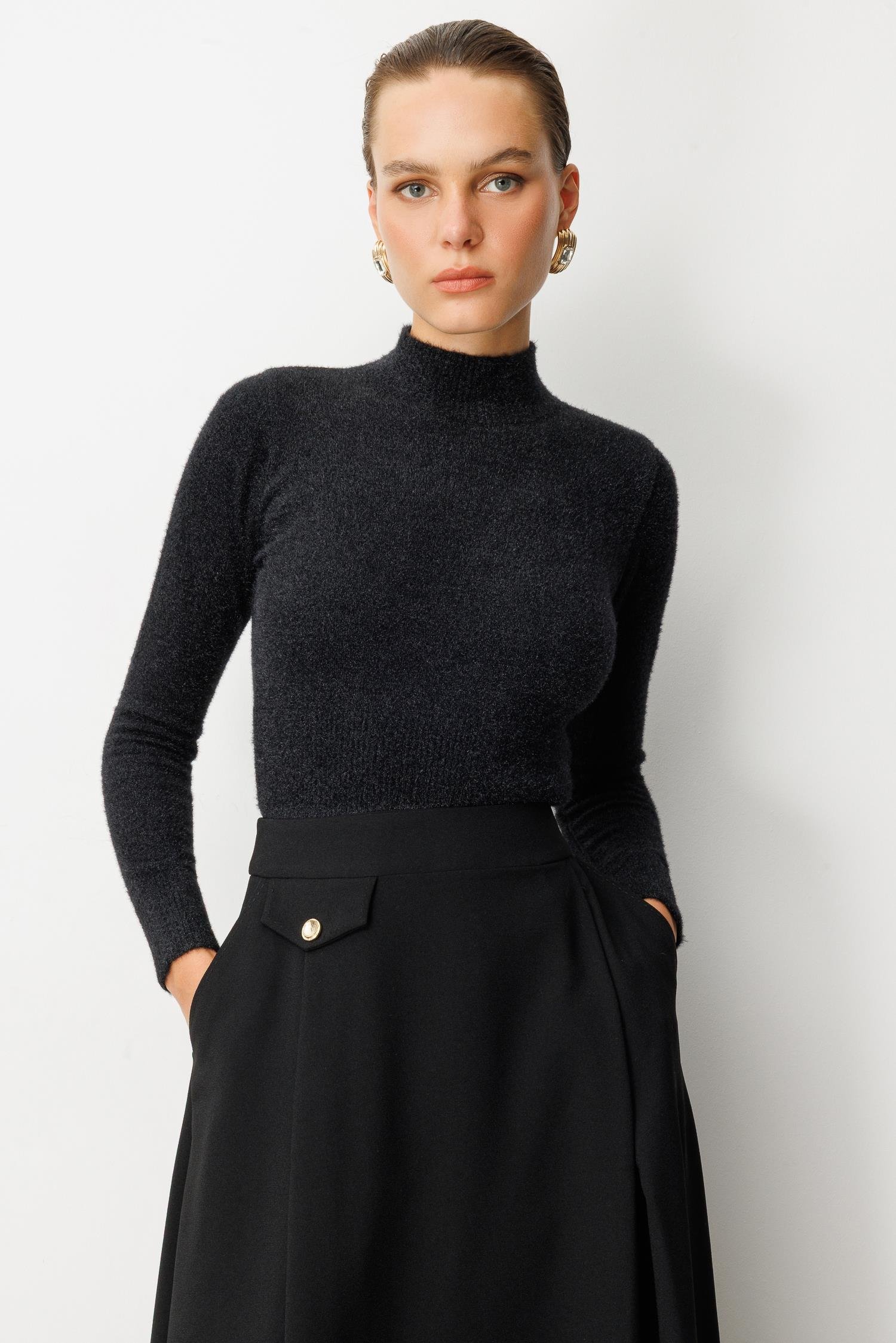 Yarım Balıkçı Kısa Triko Kazak-SİYAH