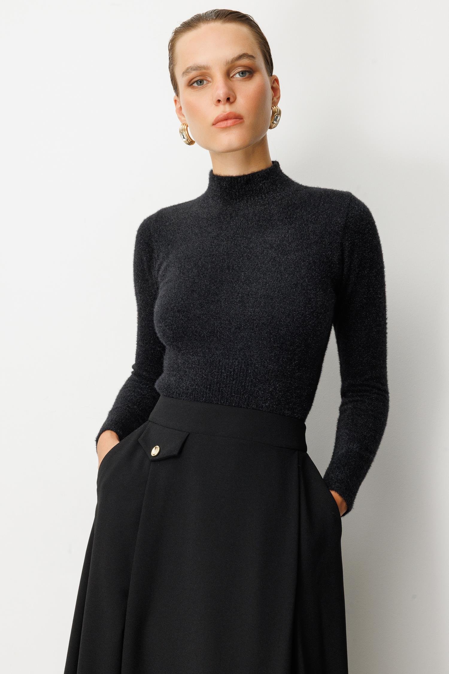 Yarım Balıkçı Kısa Triko Kazak-SİYAH