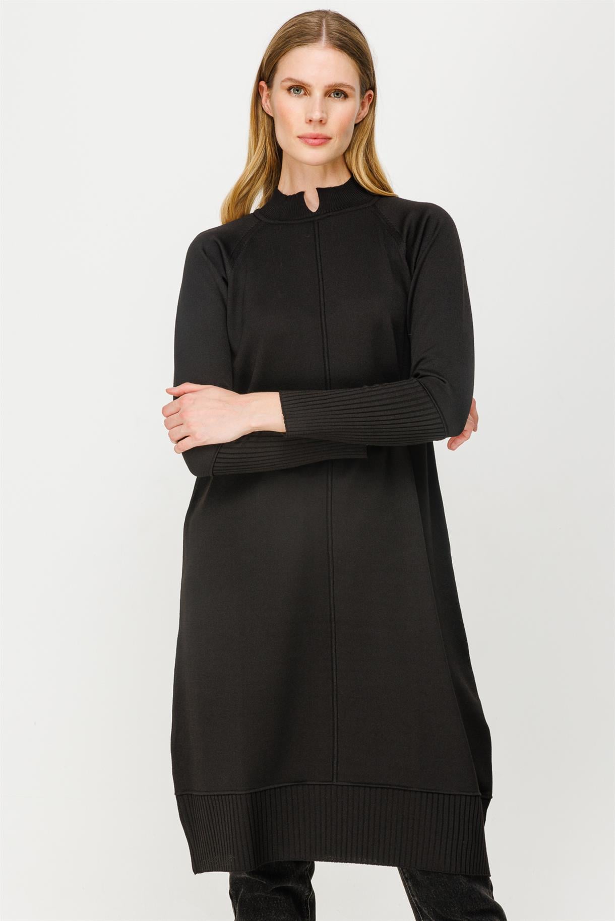 Yarım Balıkçı Reglan Kol Basic Triko Tunik - SİYAH