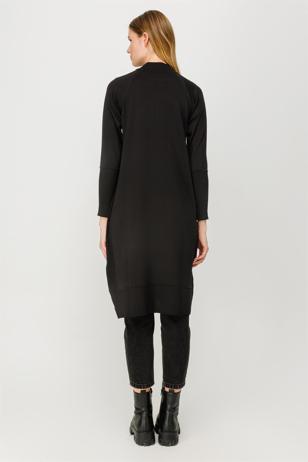 Yarım Balıkçı Reglan Kol Basic Triko Tunik - SİYAH