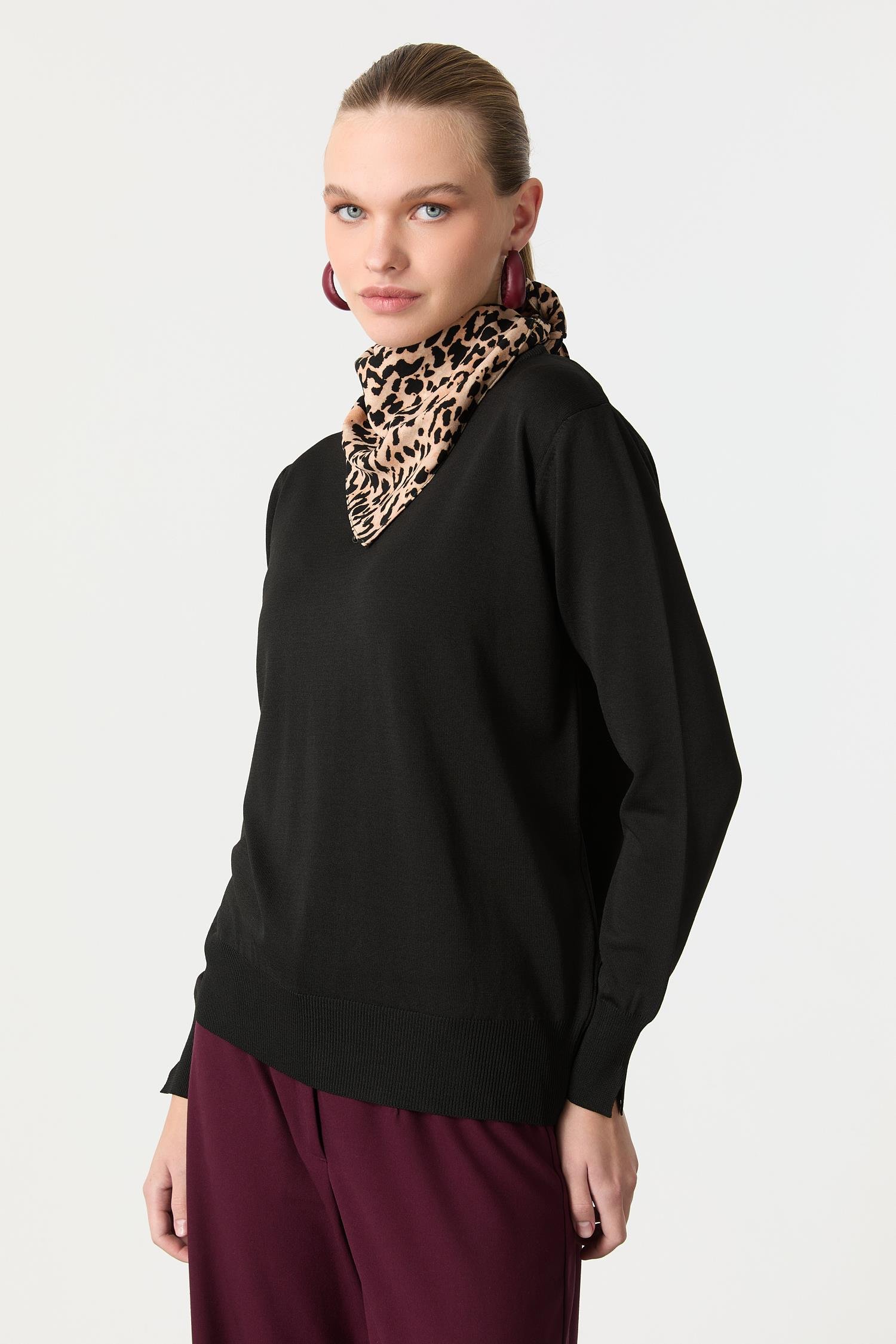 Yarım Balıkçı Triko Tunik-SİYAH