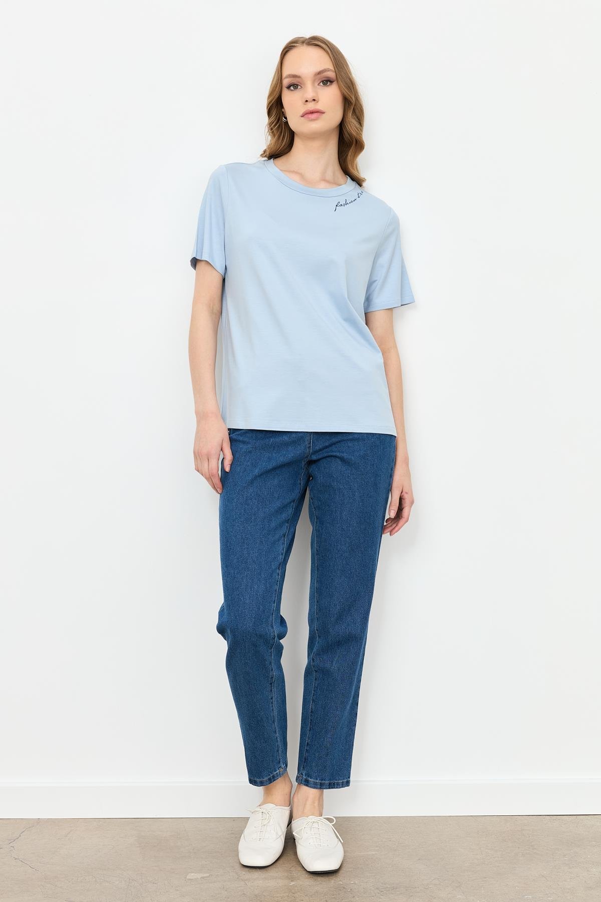 Yazı Detay Pamuklu Bluz-A.MAVI