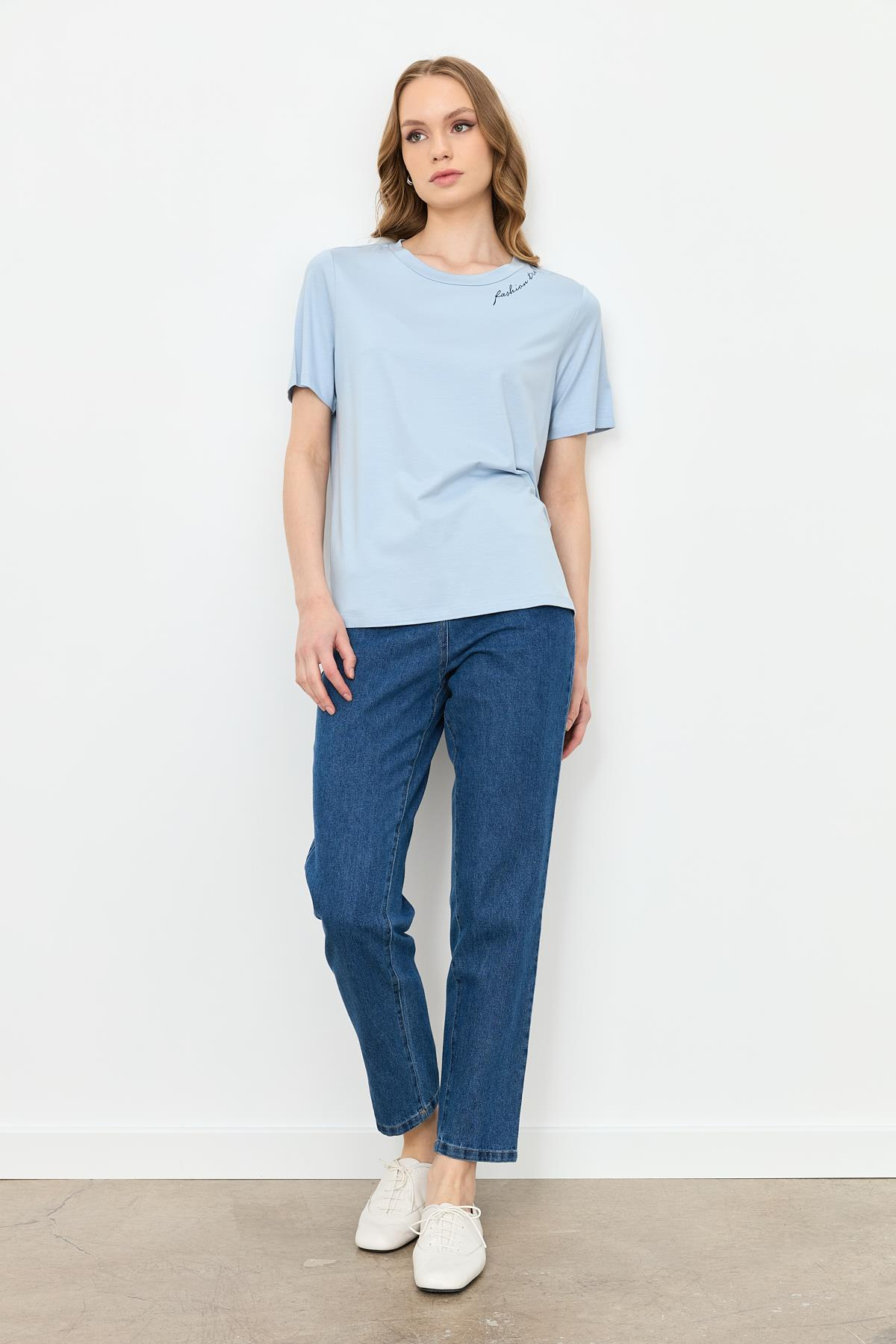 Yazı Detay Pamuklu Bluz-A.MAVI