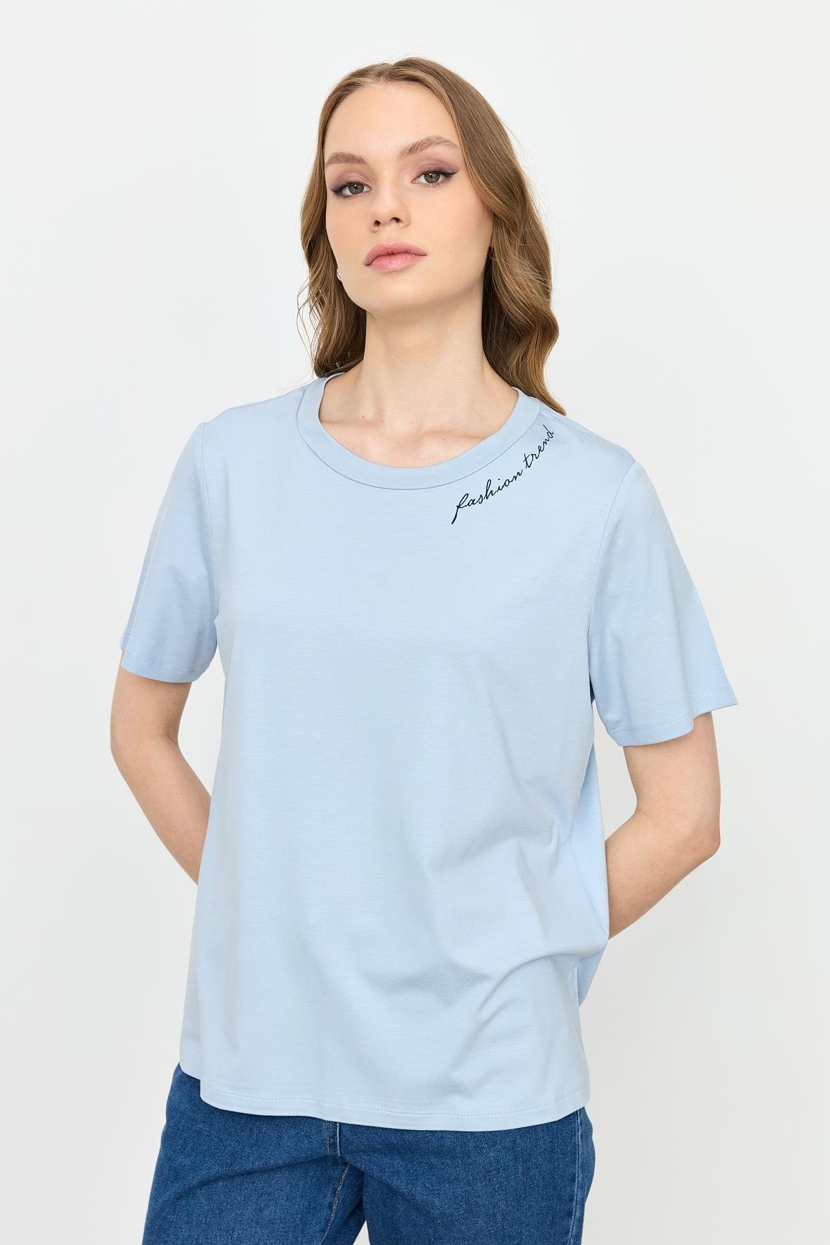 Yazı Detay Pamuklu Bluz-A.MAVI