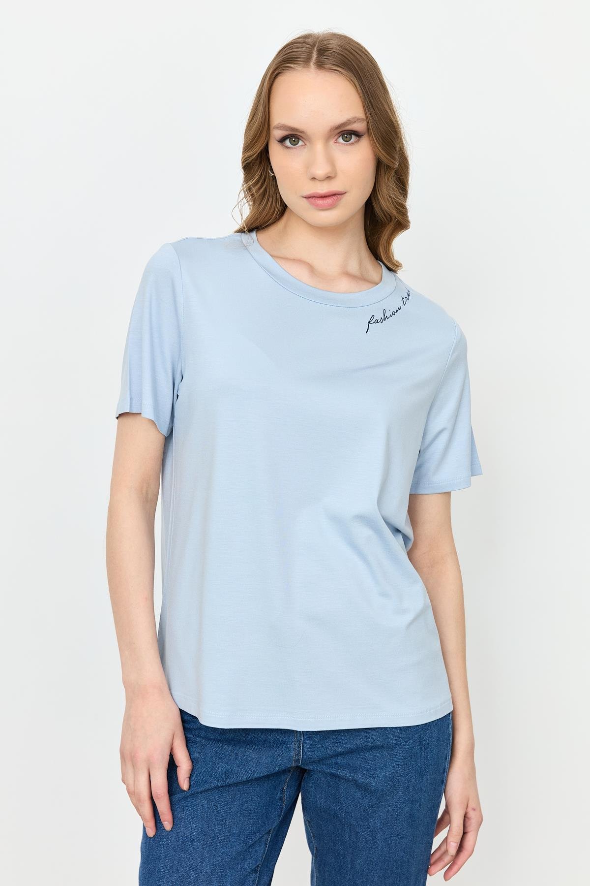 Yazı Detay Pamuklu Bluz-A.MAVI