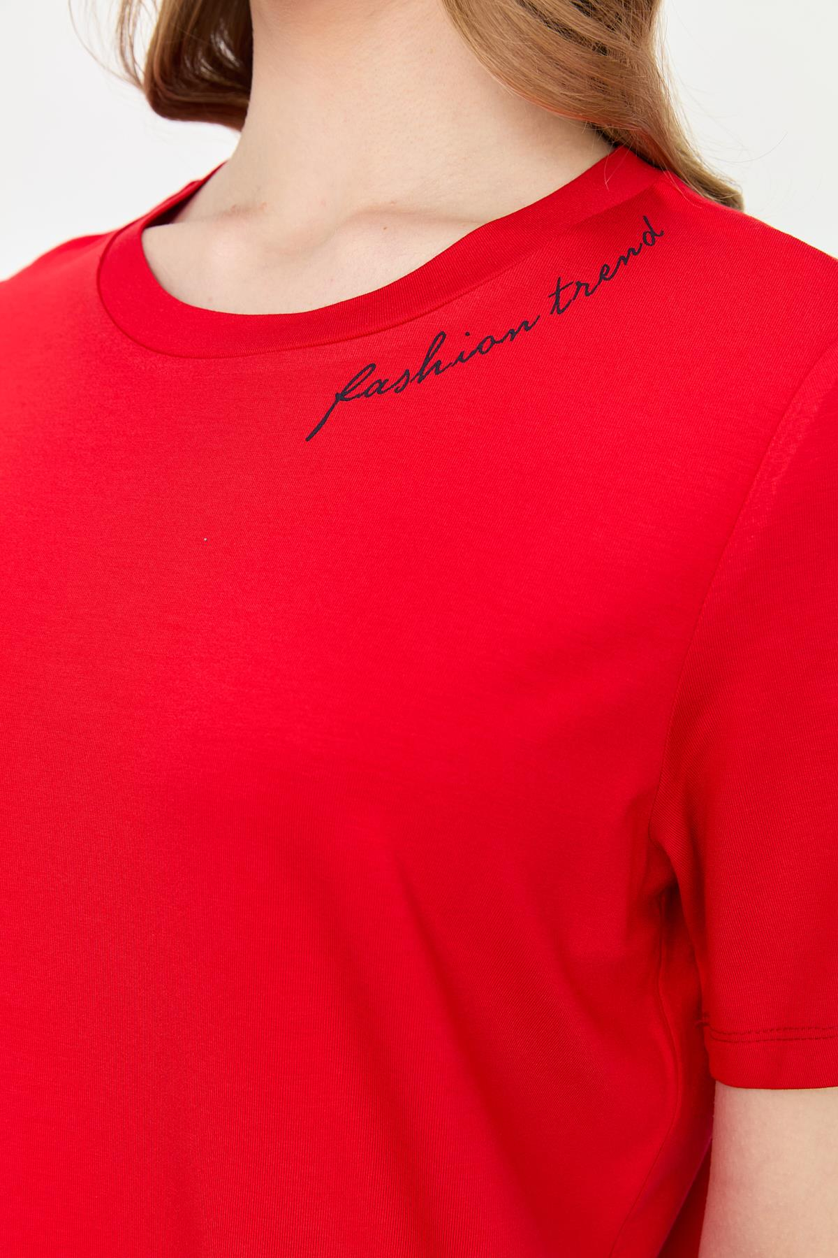 Yazı Detay Pamuklu Bluz-KIRMIZI